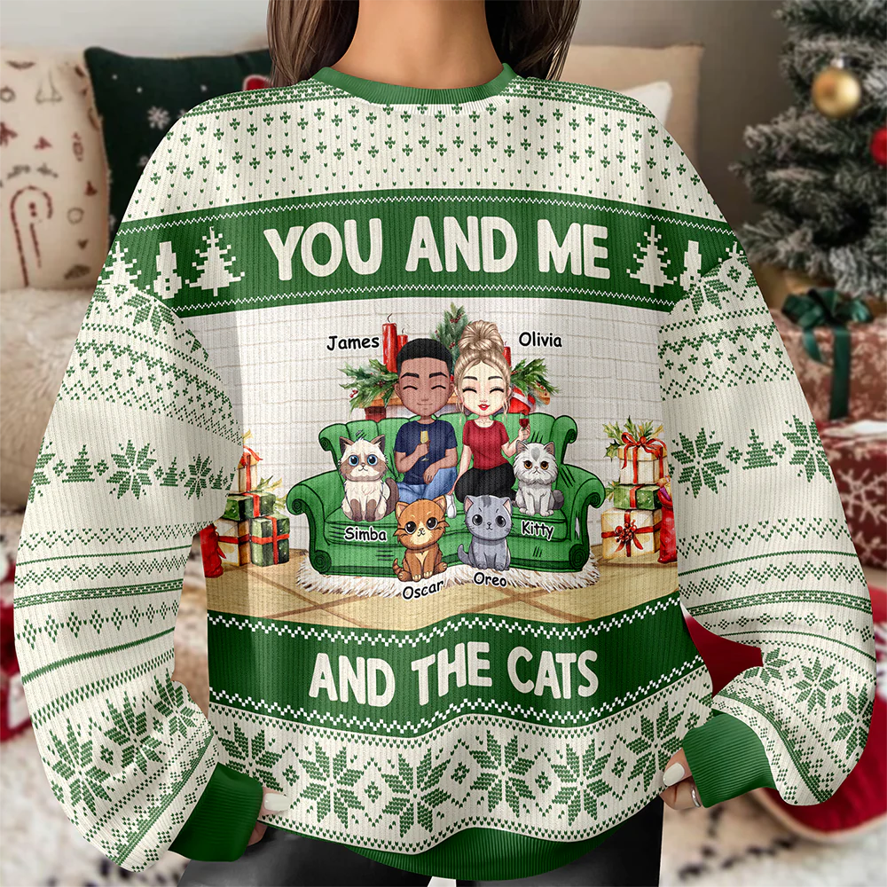 You And Me And The Cat/Dog - Personalized Unisex Ugly Sweater Christmas Gift For Dog And Cat Lovers HO82 900462 - Image 3