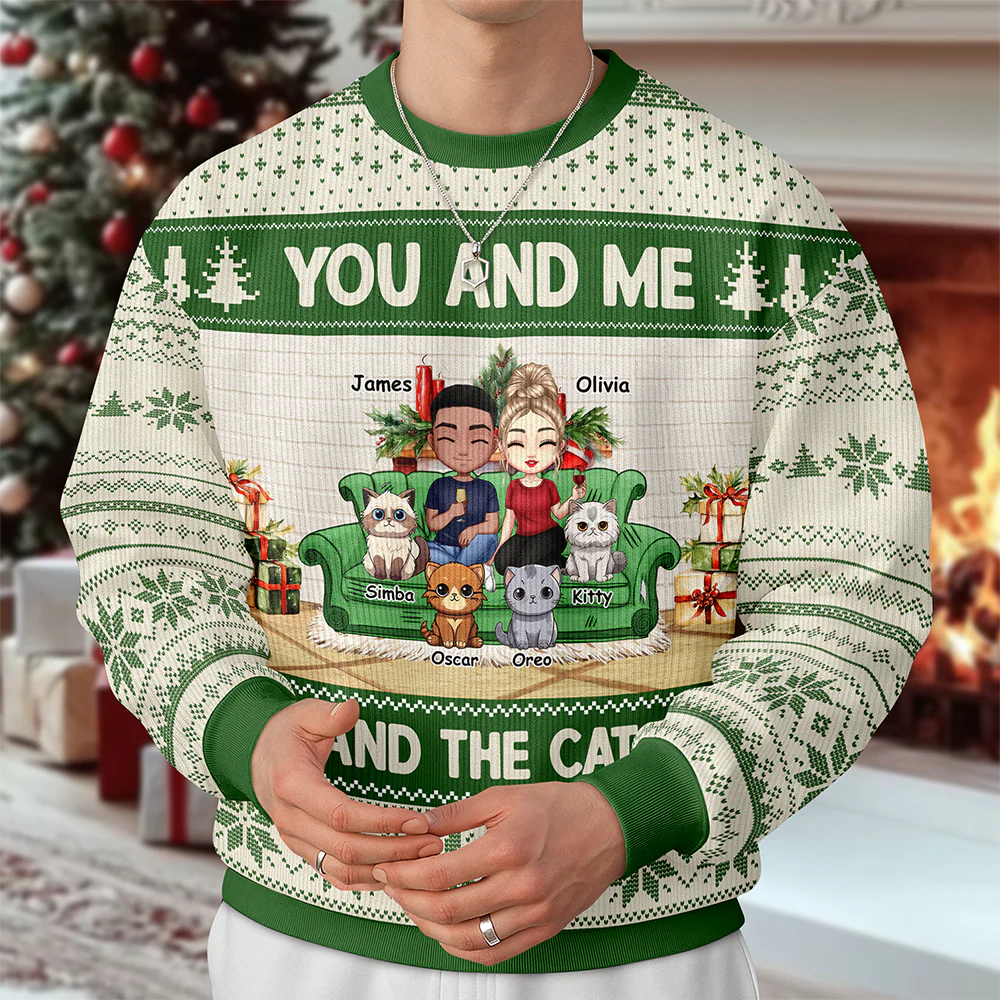 You And Me And The Cat/Dog - Personalized Unisex Ugly Sweater Christmas Gift For Dog And Cat Lovers HO82 900462 - Image 4
