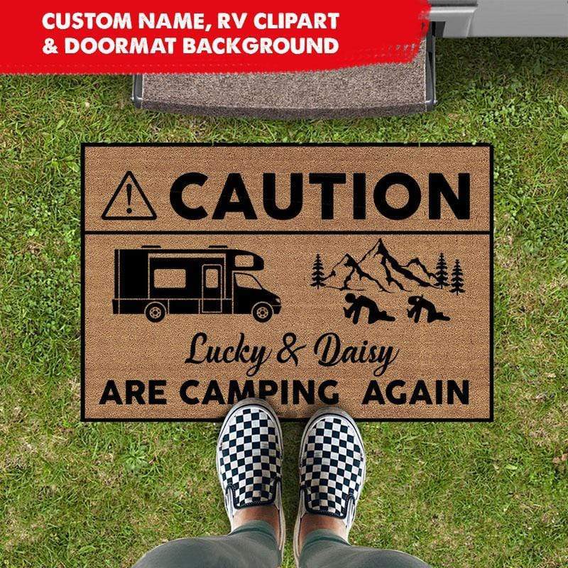 Camping Again Caution Custom RV Camping Doormat HN590 - Image 2