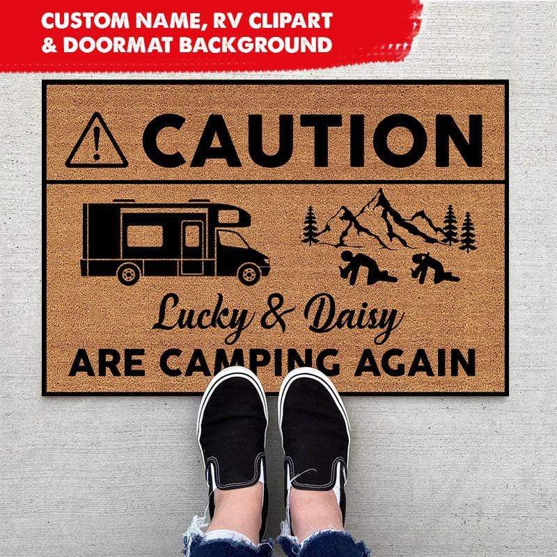 Camping Again Caution Custom RV Camping Doormat HN590 - Image 3
