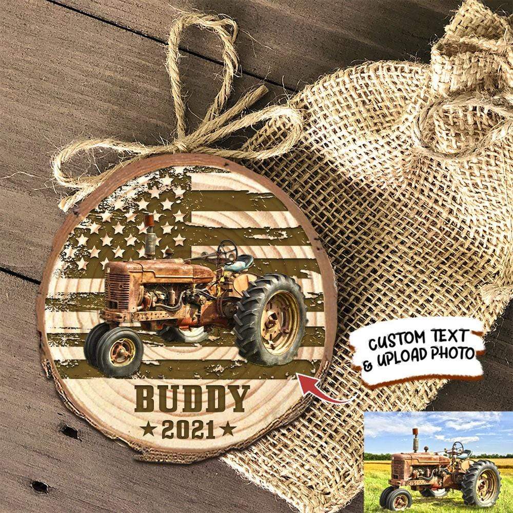 Custom Tractor Image Farmer Wood Slice Ornament HN590