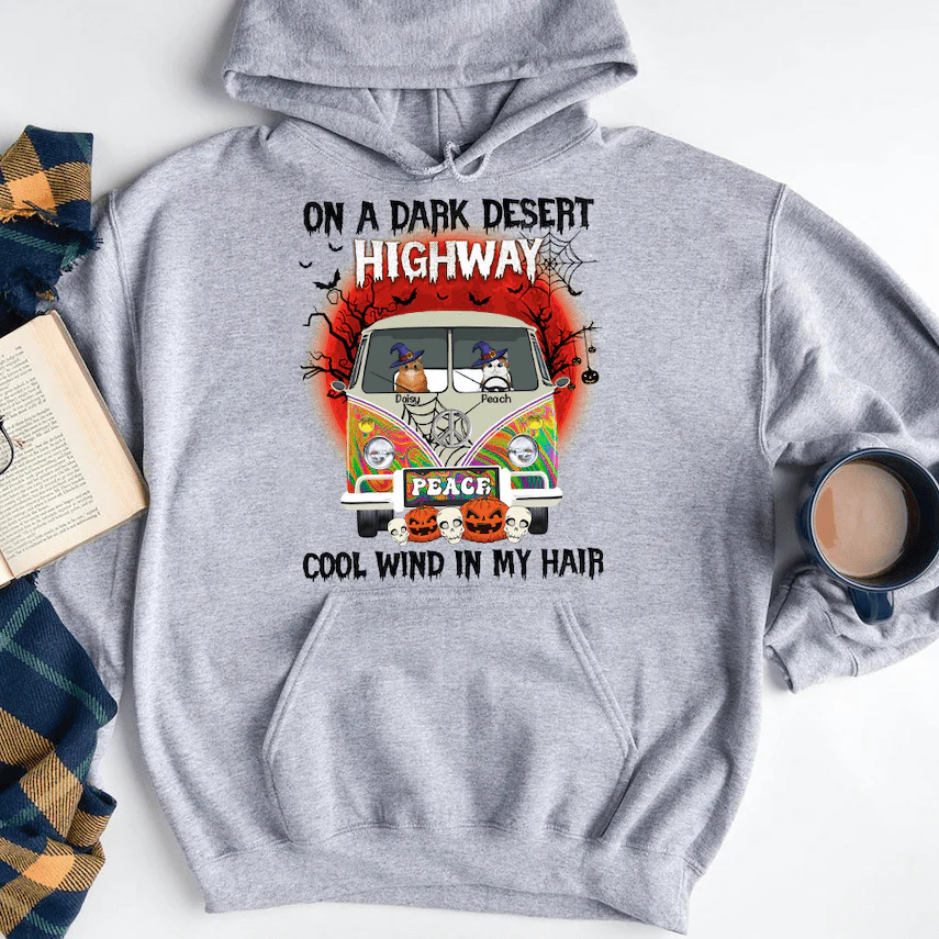 Dark Desert Highway Hippie Bus Cat T-shirt,Lover Gift, HN590 - Image 3