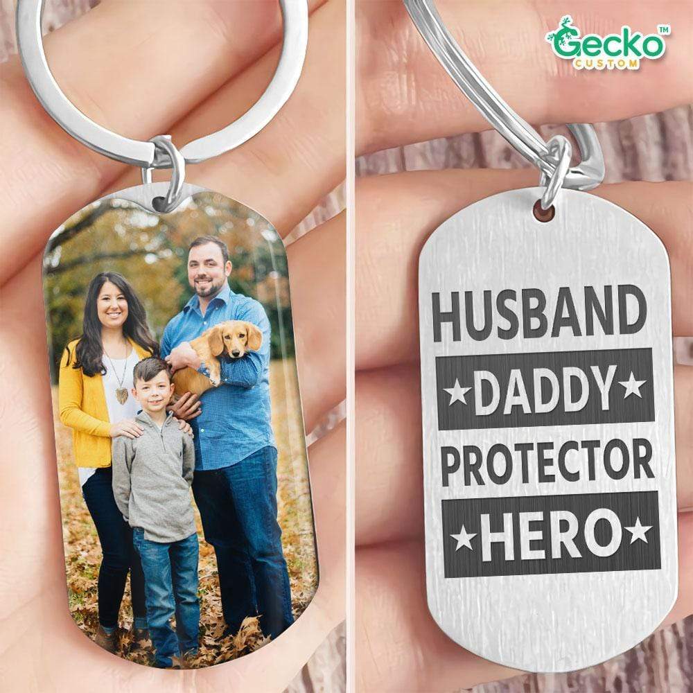 Husband Daddy Protector Hero Family Metal Keychain HN590 - Image 2