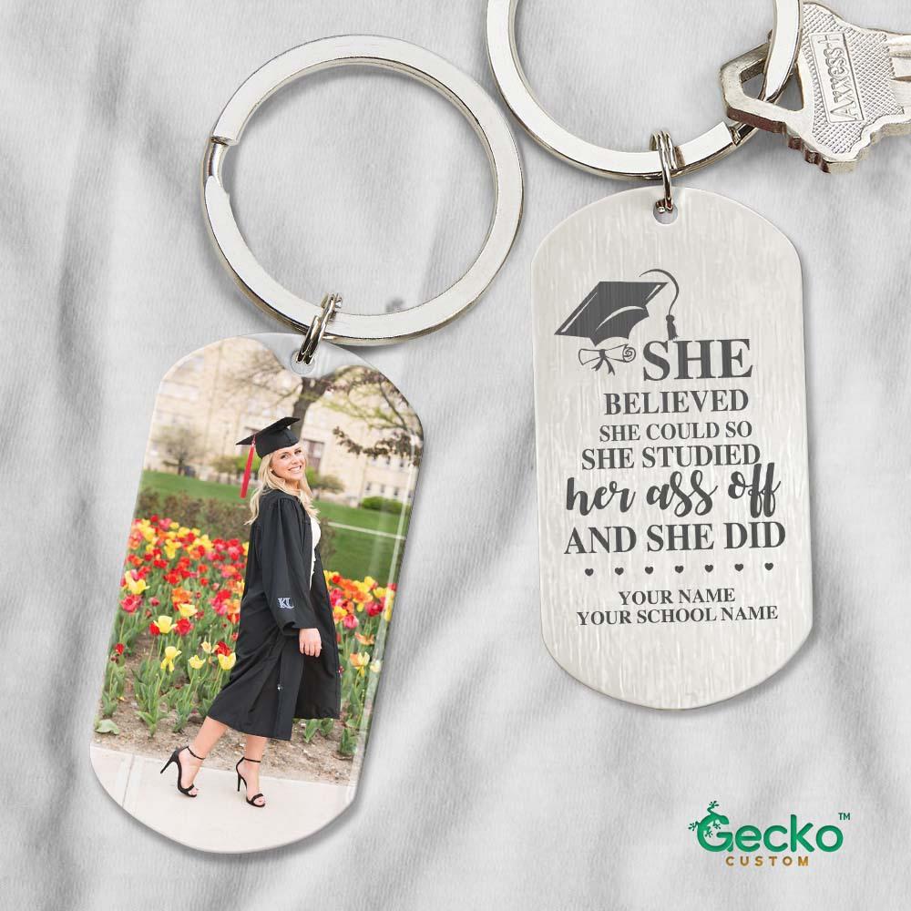 She Studied Her Ass Off And She Did Graduation Metal Keychain HN590 - Image 2