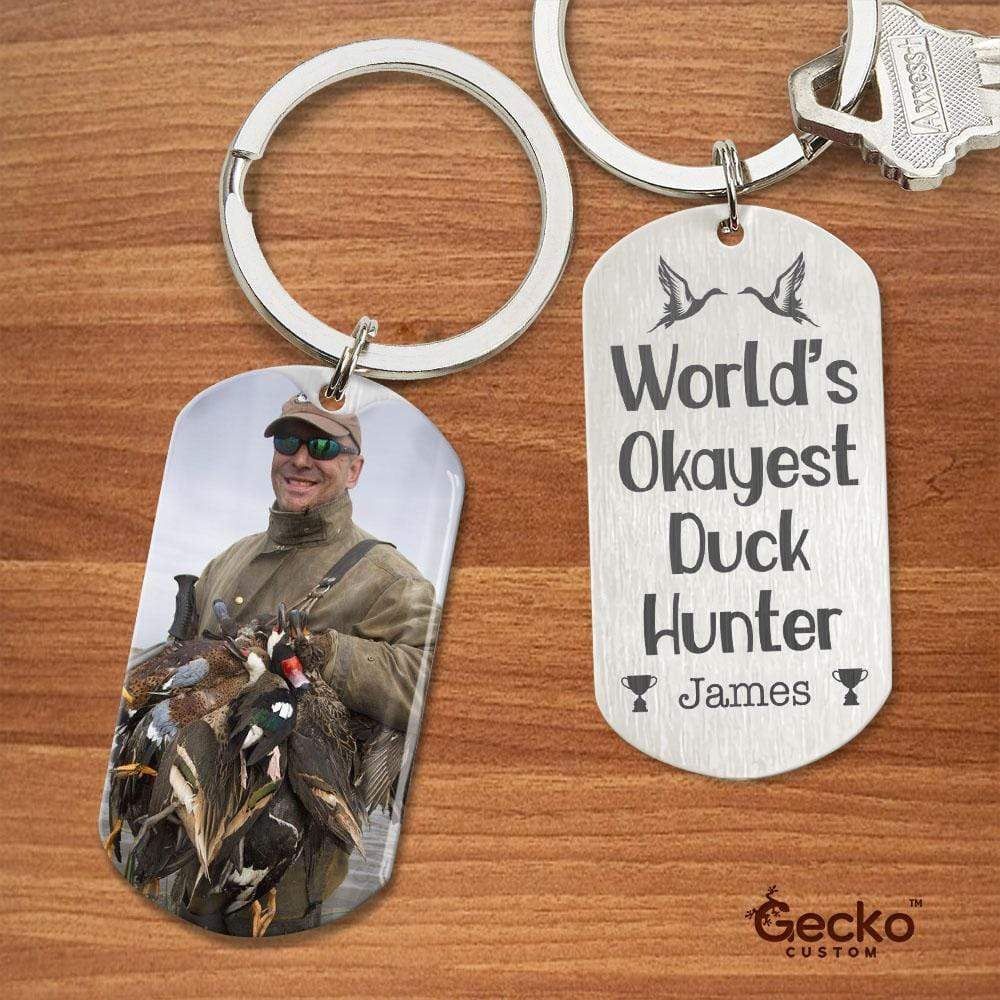 World's Okayest Duck Hunter Custom Name Metal Keychain HN590 - Image 2