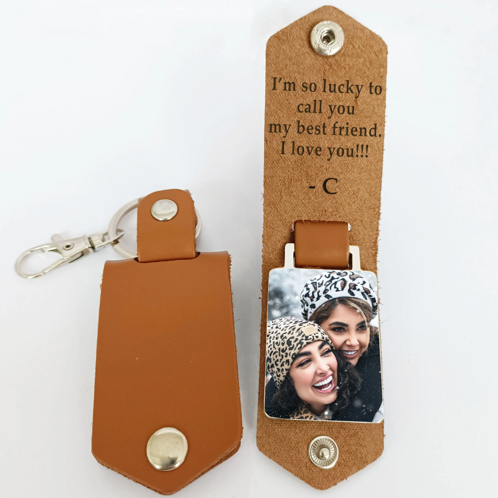 I'm So Lucky To Call You My Best Friend Vintage Leather Photo Keychain C252