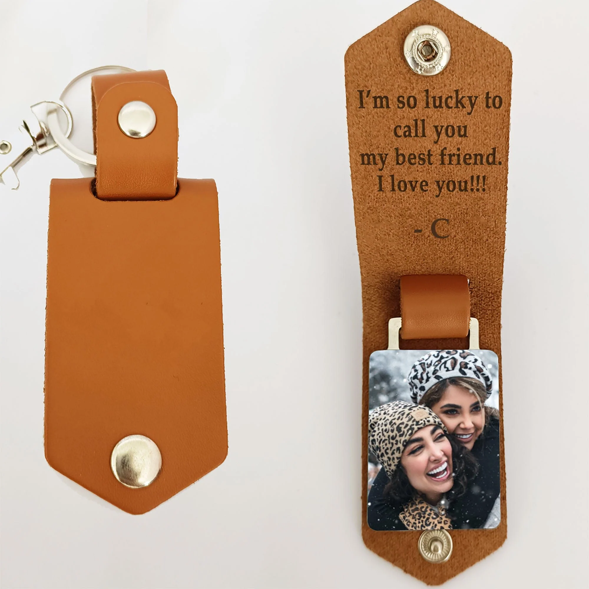 I'm So Lucky To Call You My Best Friend Vintage Leather Photo Keychain C252 - Image 4