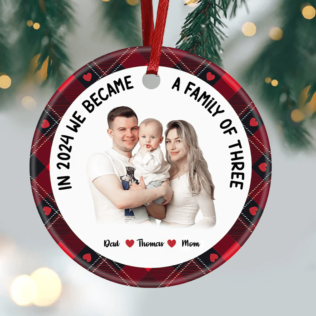 In 2024 We Became A Family Of Three Family Ceramic Ornament For Christmas DM01 891383 - Image 3