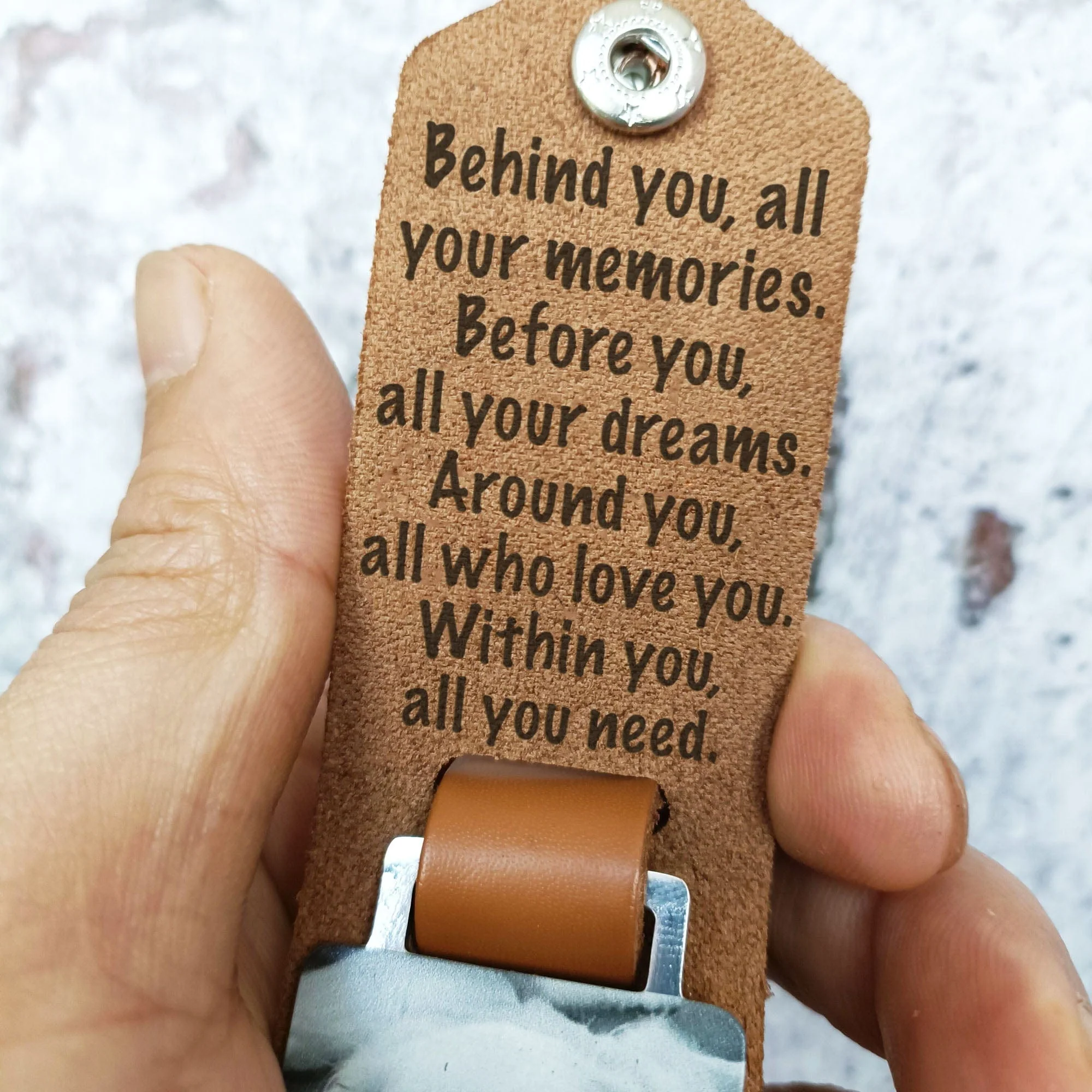 Inspirational Behind You All Your Memories Graduation Vintage Leather Photo Keychain C256 - Image 4
