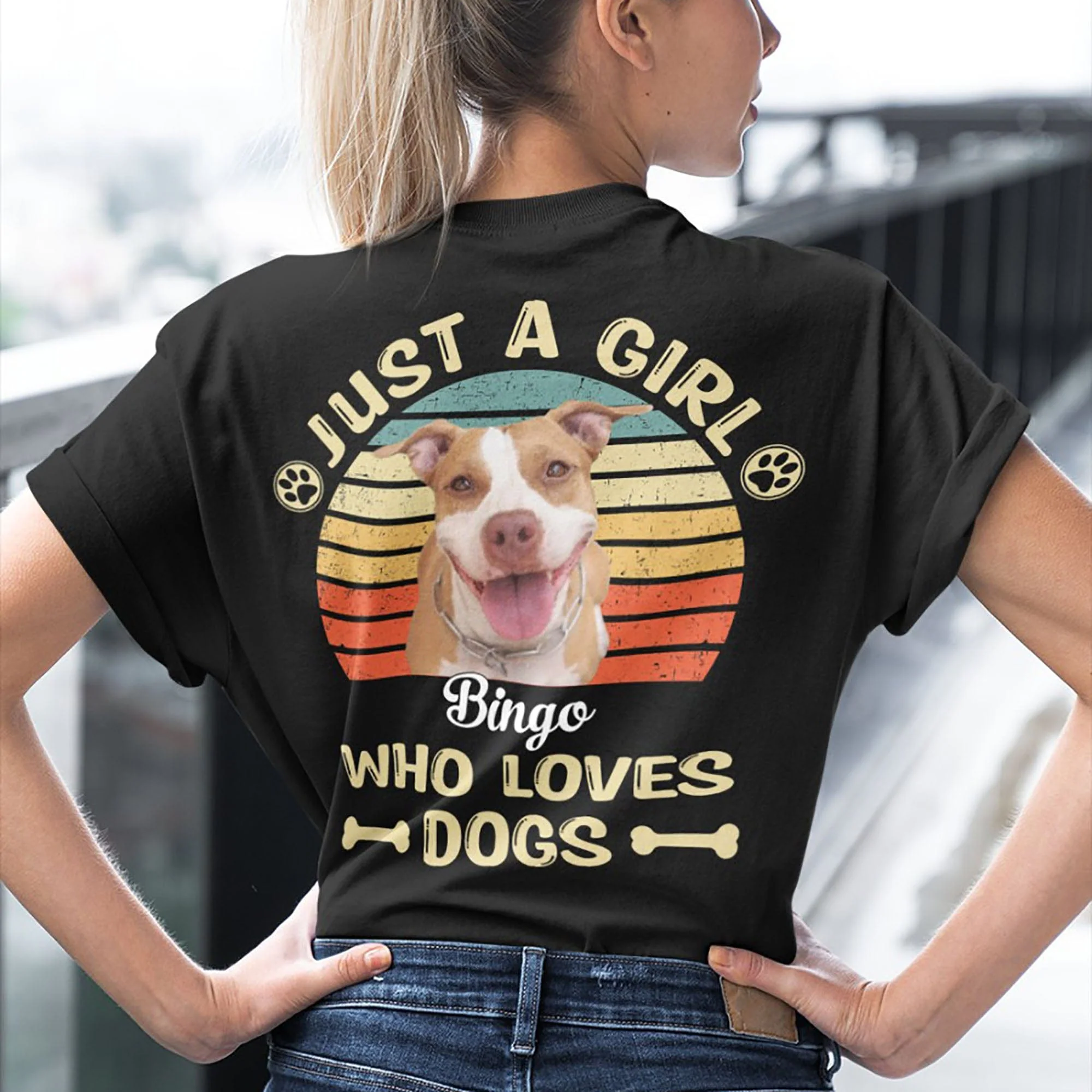 Just A Girl Who Loves Dogs Cats Personalized Custom Photo Dog Cat Backside Shirt C451 - Image 3