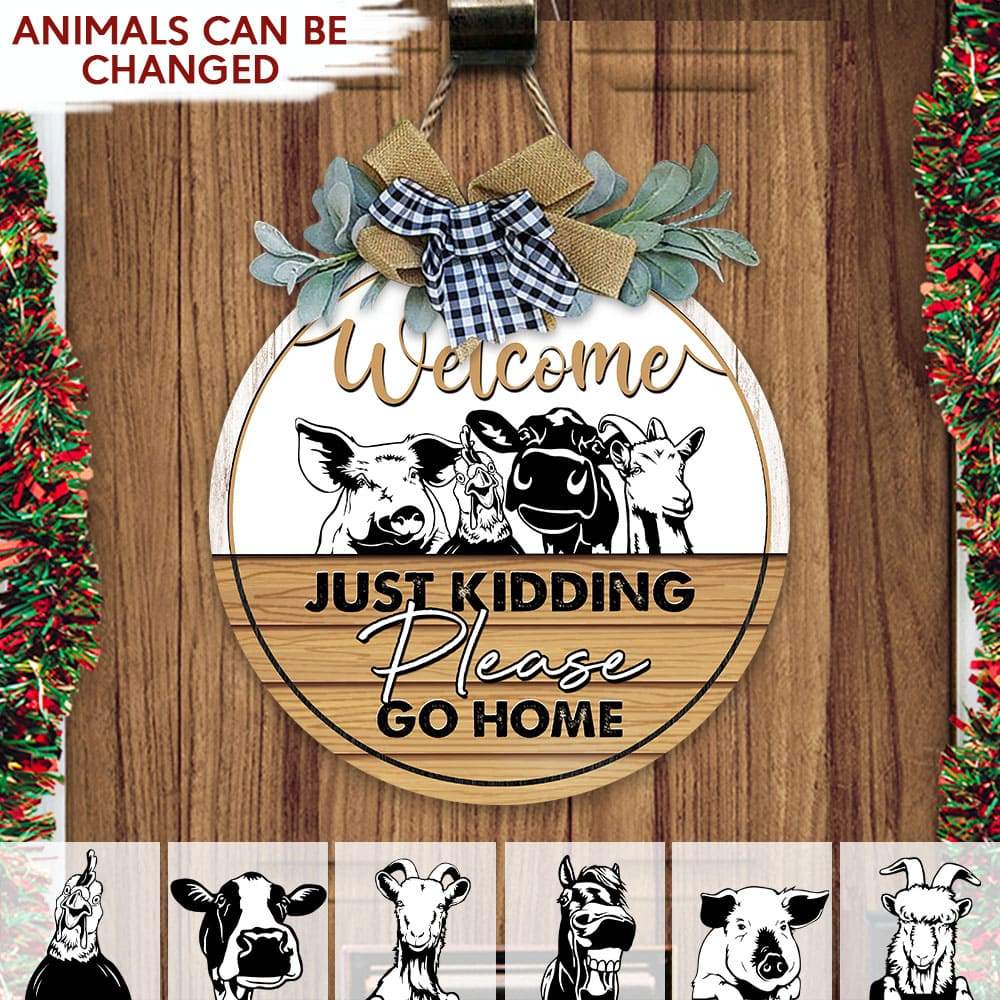 Just Kidding Please go Home Farmer Flower Door Hanger, Wooden Door Sign With Wreath HN590 - Image 2