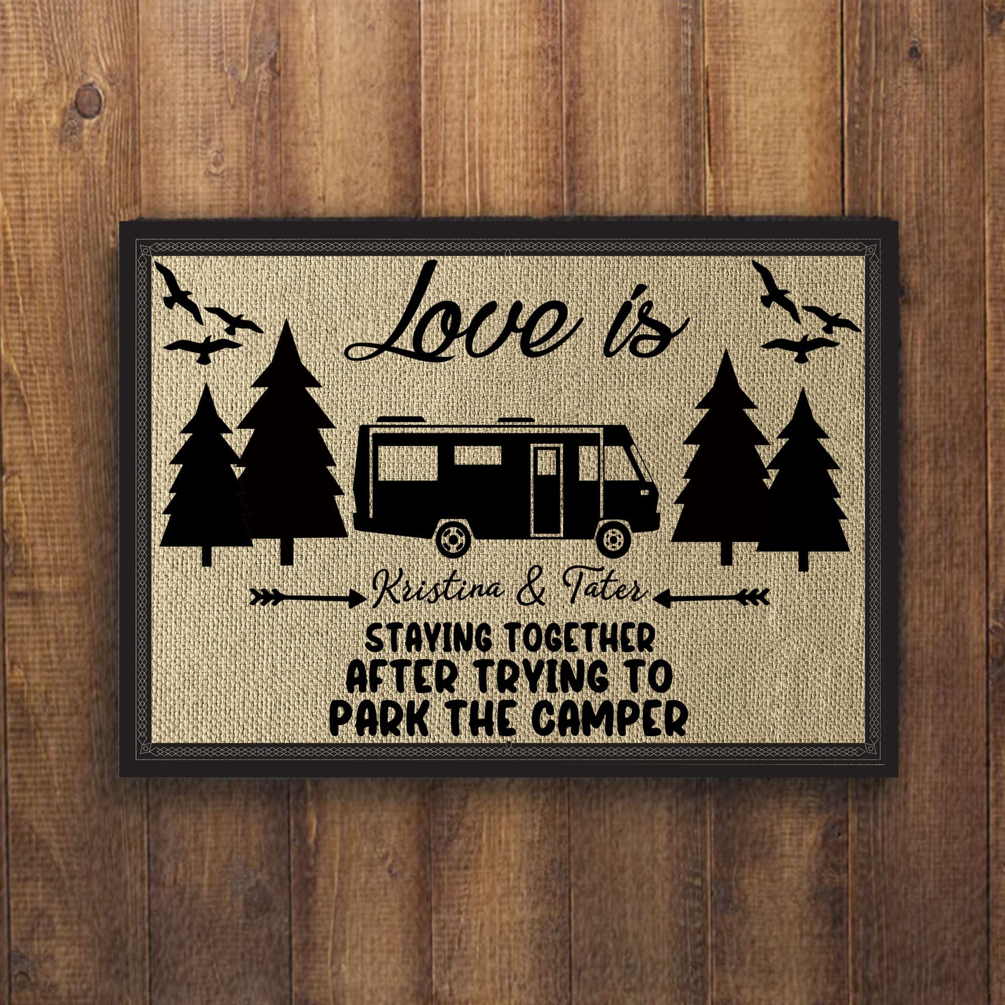 Love Is Staying Together Parking The Camper Personalized Custom RV Camping Doormats H593 - Image 3