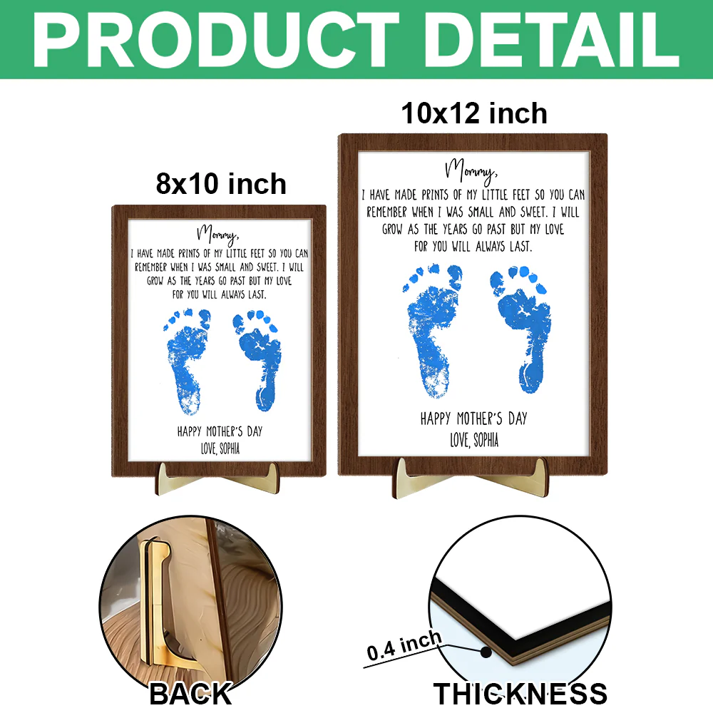 Personalized Footprints Sign 2-Layered Wooden Plaque With Stand, Happy Mother's Day TH10 169009 - Image 7