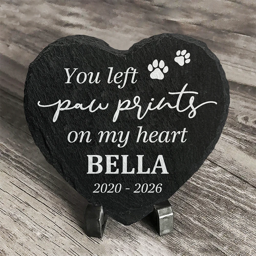 You Left Paw Prints On Our Hearts Personalized Name Memorial Heart Shaped Stone LM32 899237 - Image 4