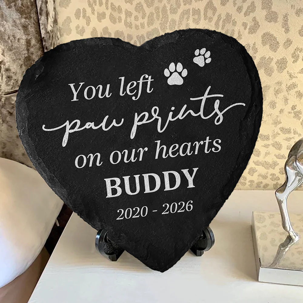 You Left Paw Prints On Our Hearts Personalized Name Memorial Heart Shaped Stone LM32 899237 - Image 7