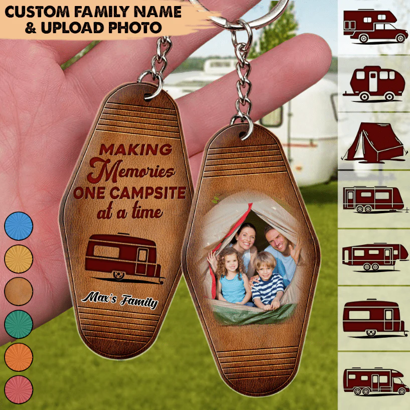 Happy Camper Retro Vintage Camping Keychain Upload Image HN590