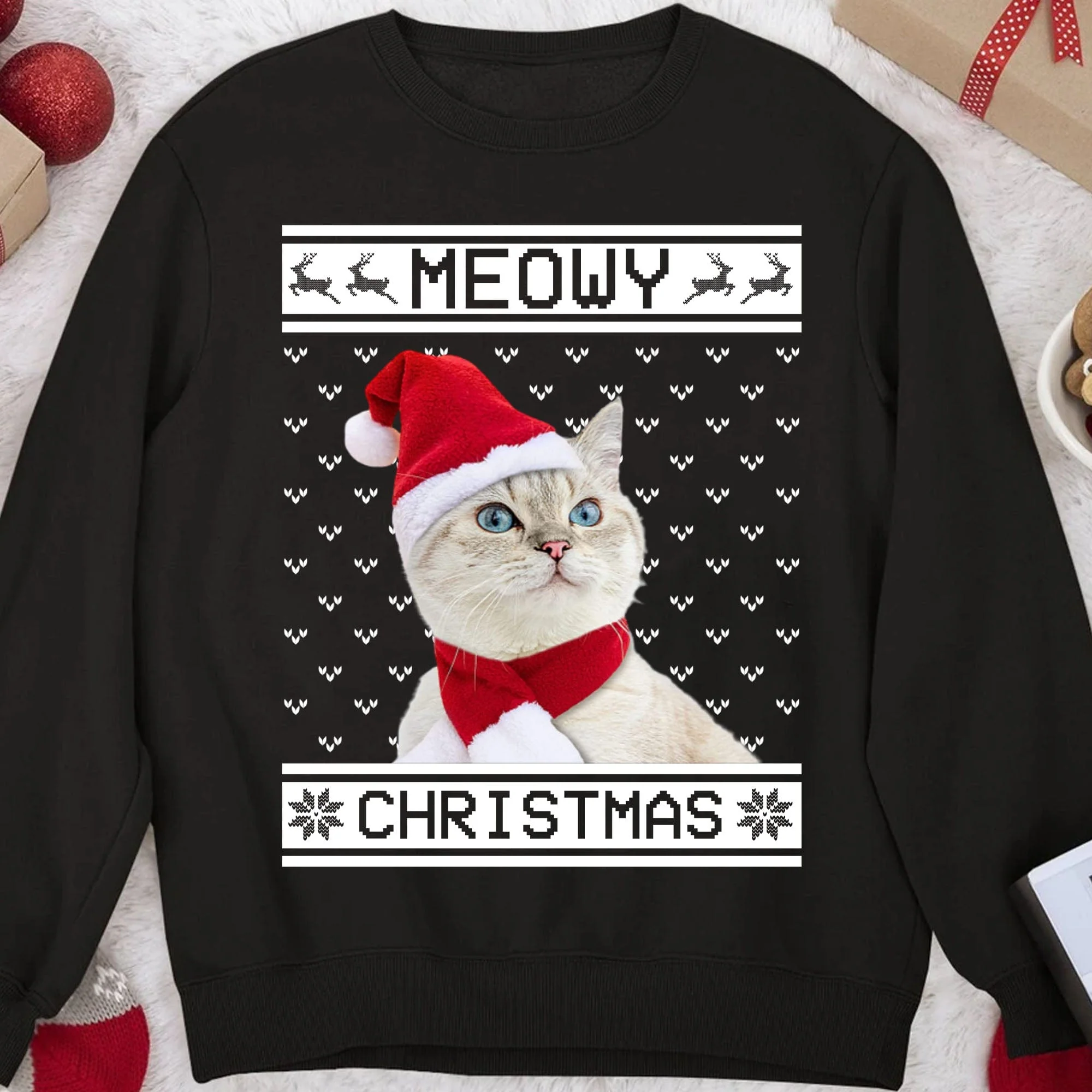 Meowy Christmas Personalized Cat Lover Sweater Christmas NA29 - Image 2