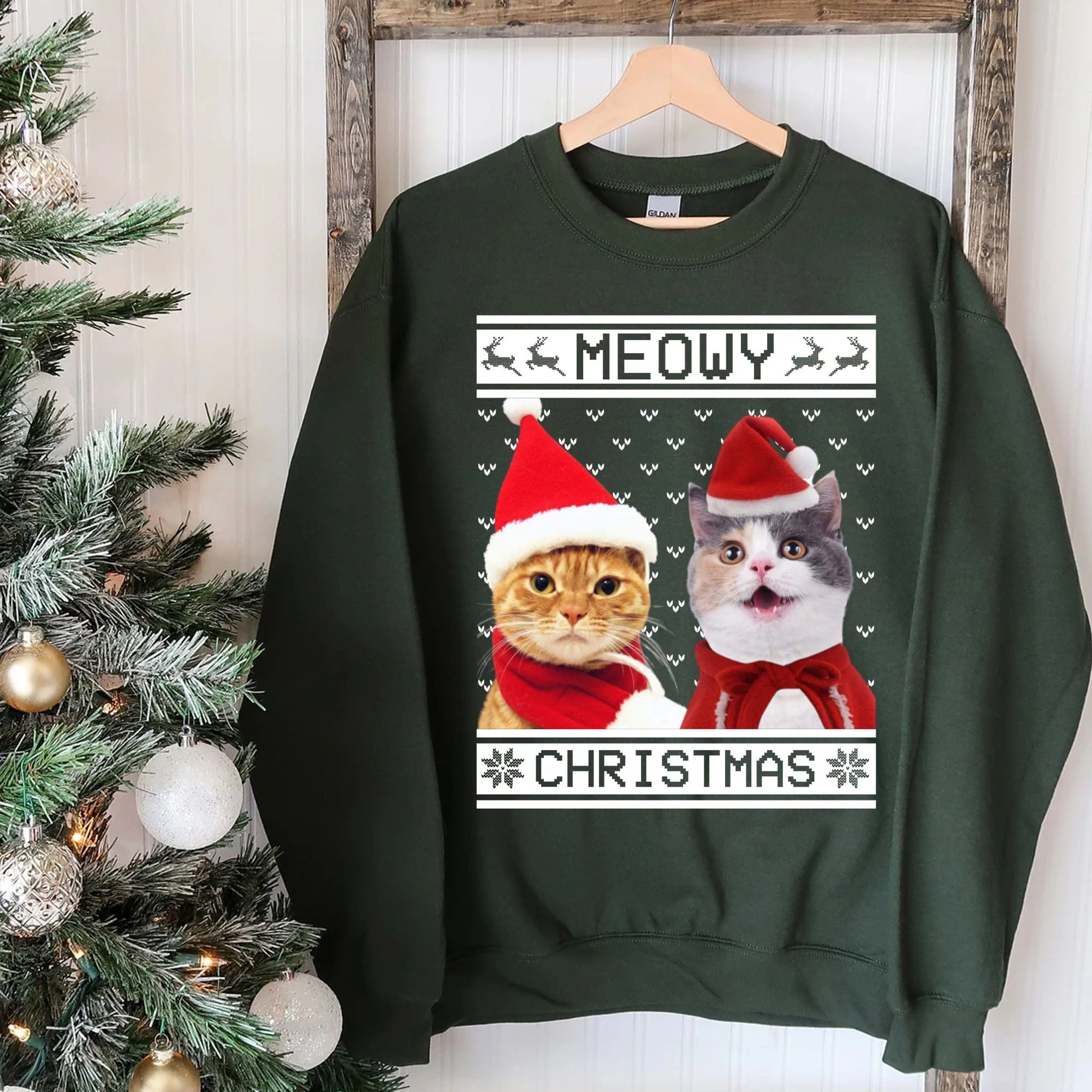 Meowy Christmas Personalized Custom Photo Cat Sweatshirt, Cat Lover Sweater Christmas C475 891659 - Image 5