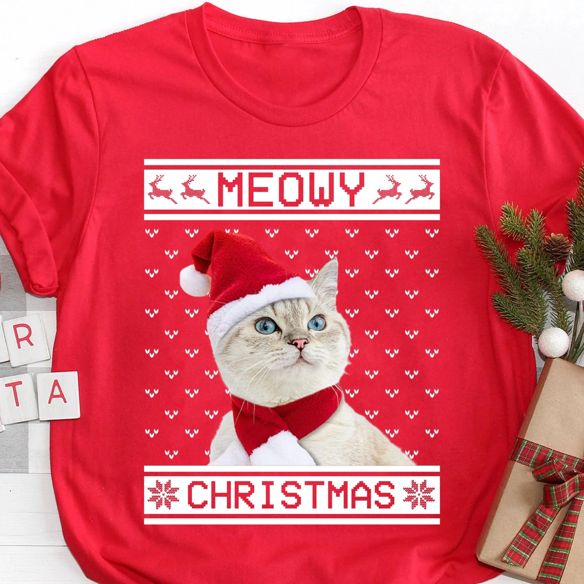 Meowy Christmas Personalized Custom Photo Cat Sweatshirt, Cat Lover Sweater Christmas C475 891659 - Image 6