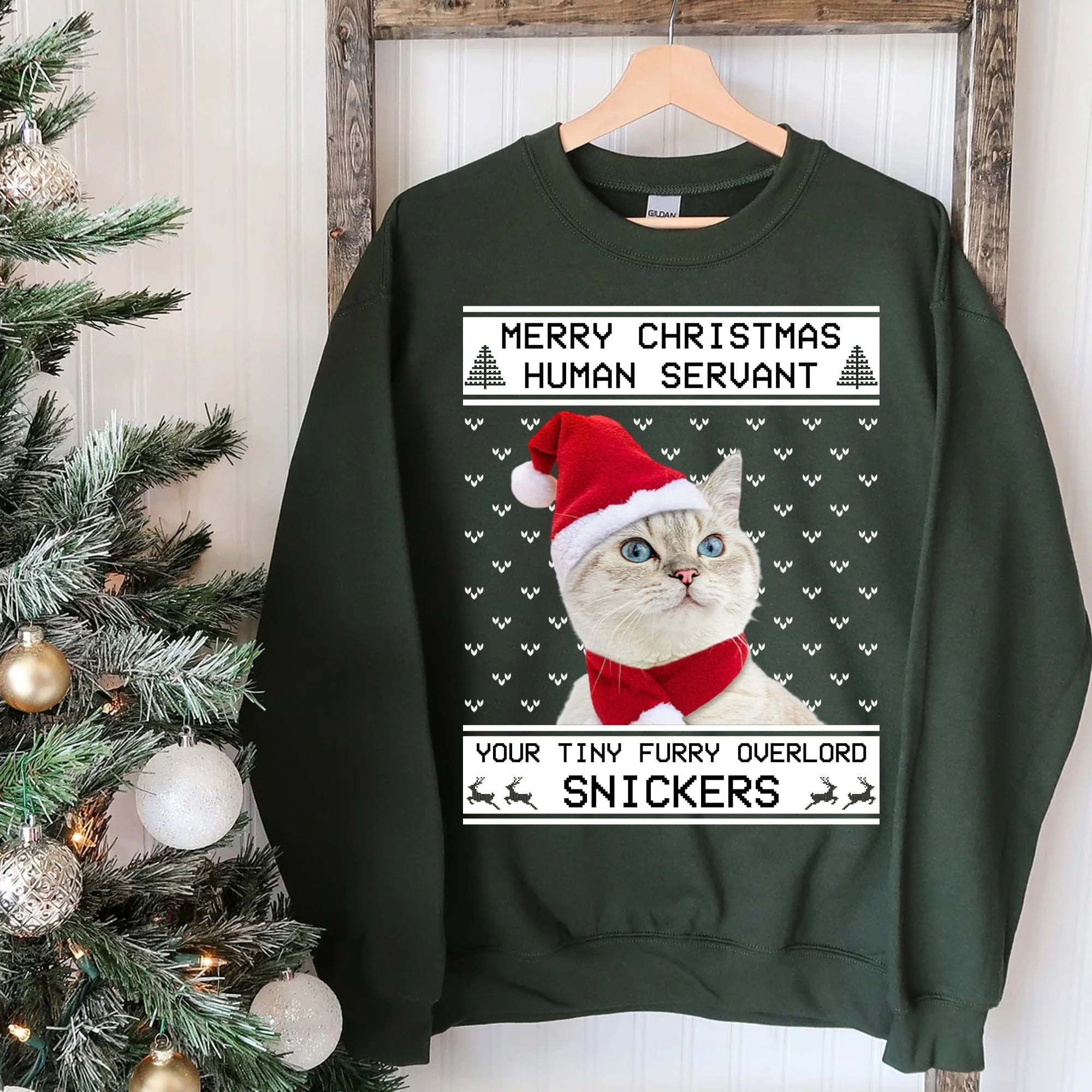 Merry Christmas Human Servant Personalized Custom Photo Cat Sweatshirt, Cat Lover Sweater Christmas C477 - Image 4