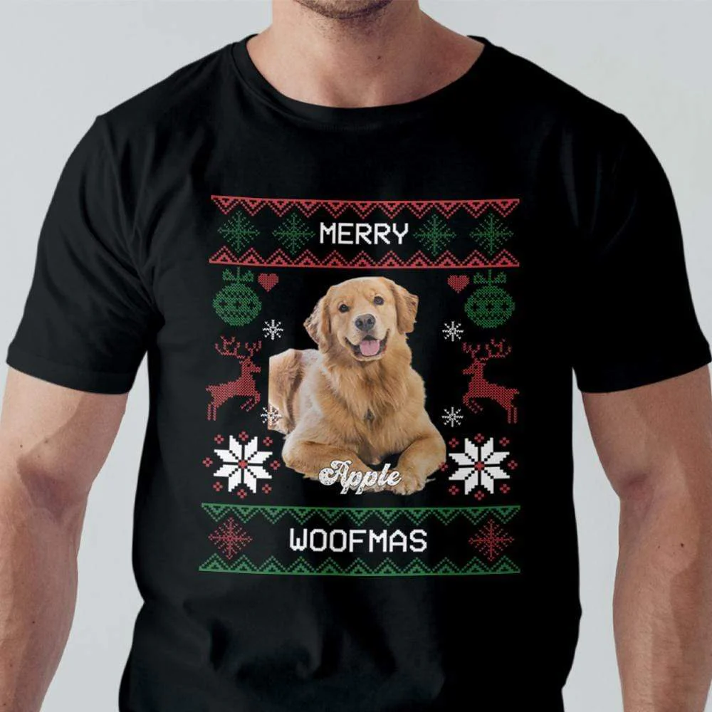Merry Woofmas Christmas Photo Shirt, Custom Photo Shirt - Image 3