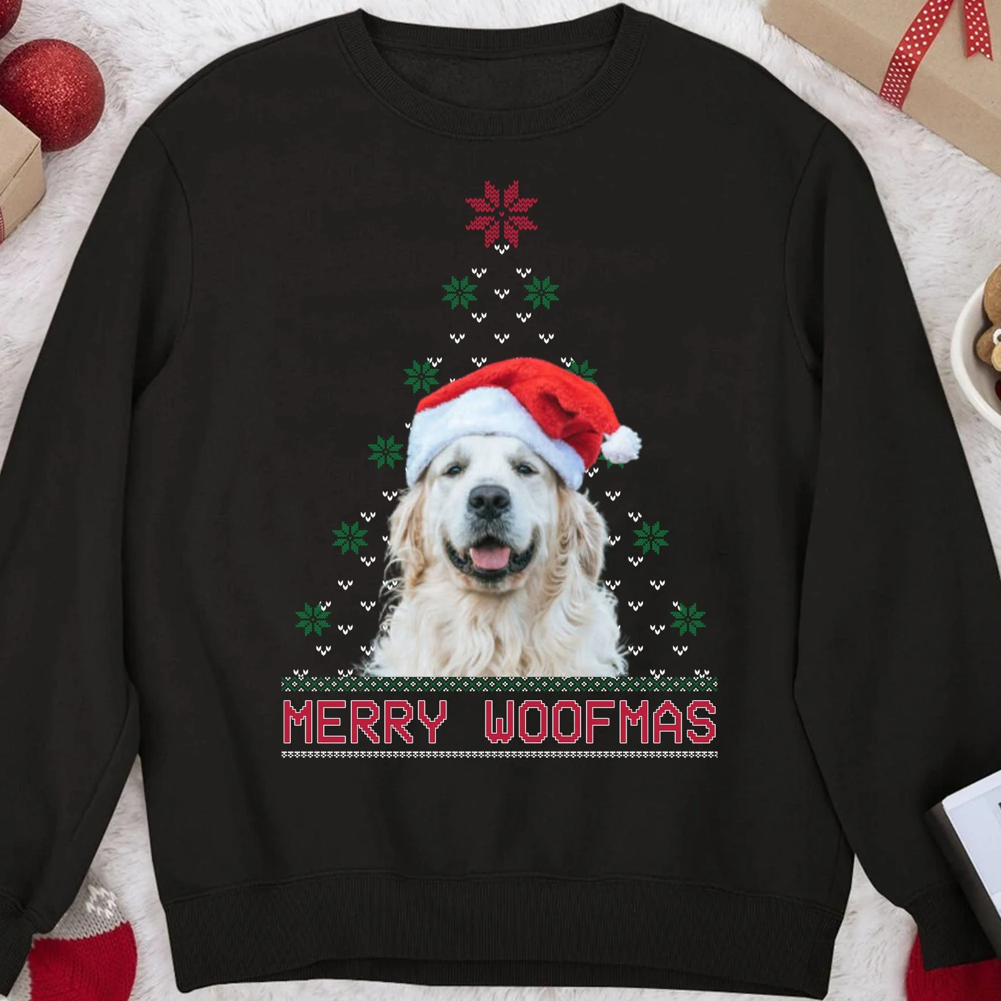 Merry Woofmas Personalized Custom Photo Dog Sweatshirt, Dog Lover Sweater Christmas C474