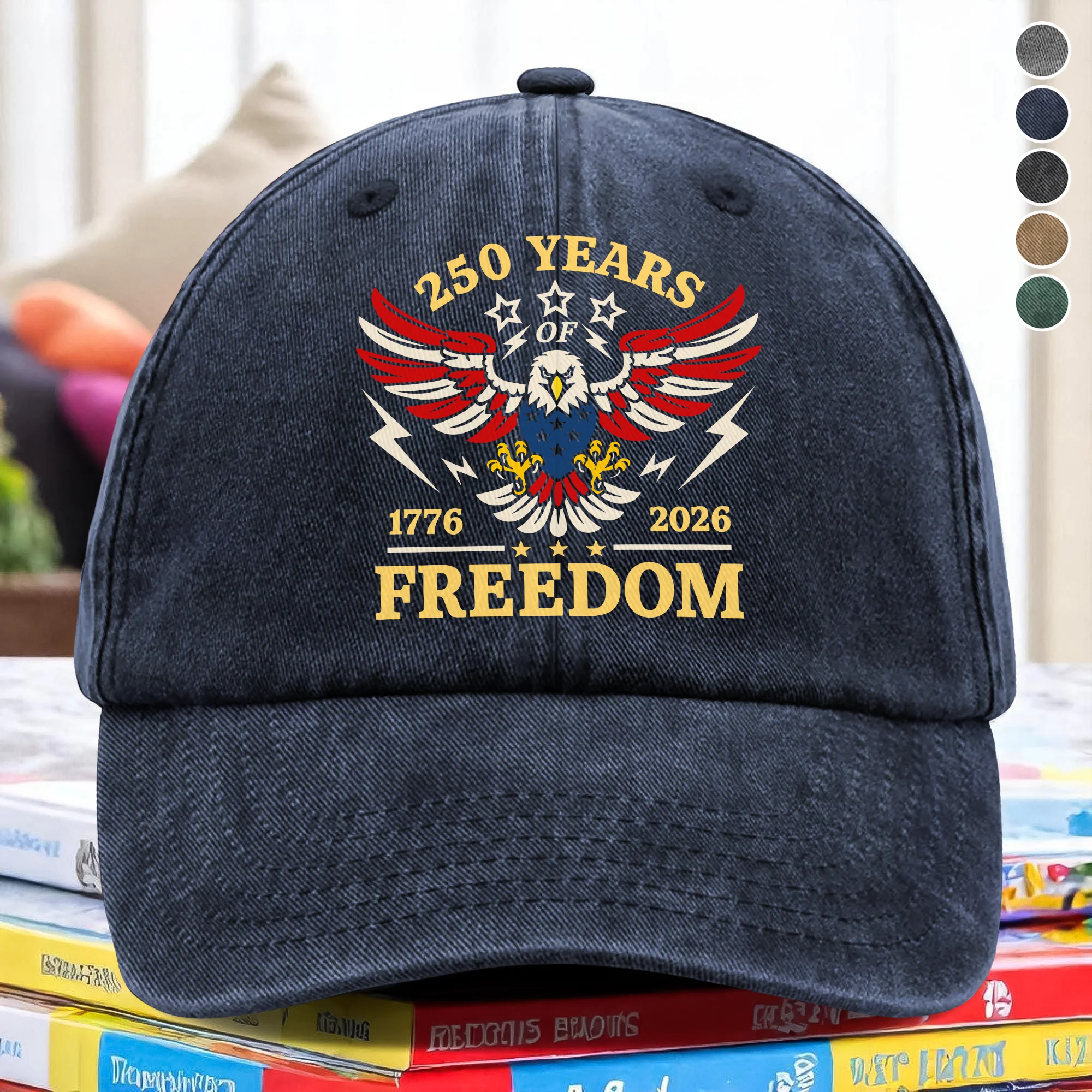 250 Years Of Freedom 1776 - 2026 USA 250th Anniversary Washed Denim Baseball Cap HA75 898052 - Image 2