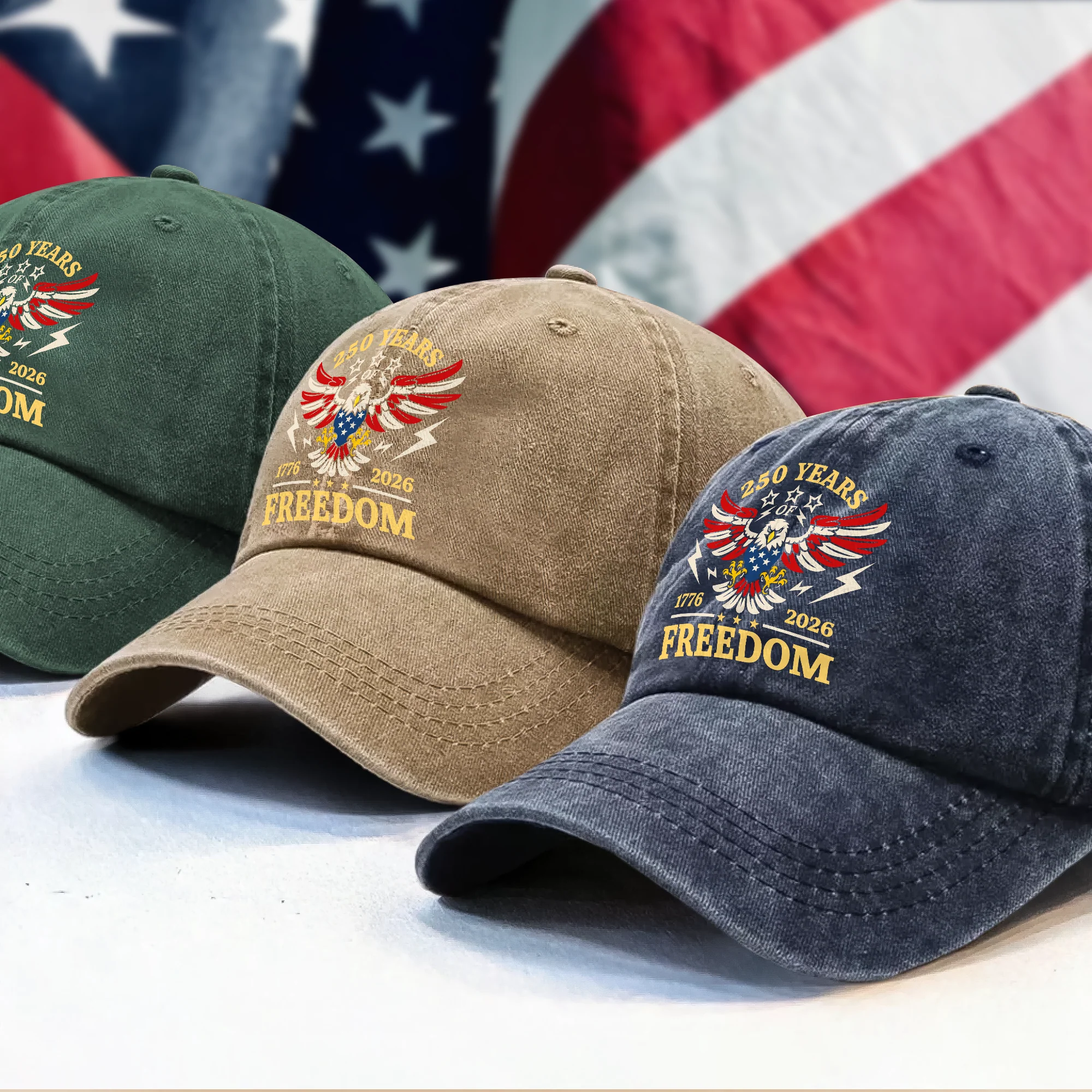 250 Years Of Freedom 1776 - 2026 USA 250th Anniversary Washed Denim Baseball Cap HA75 898052 - Image 3