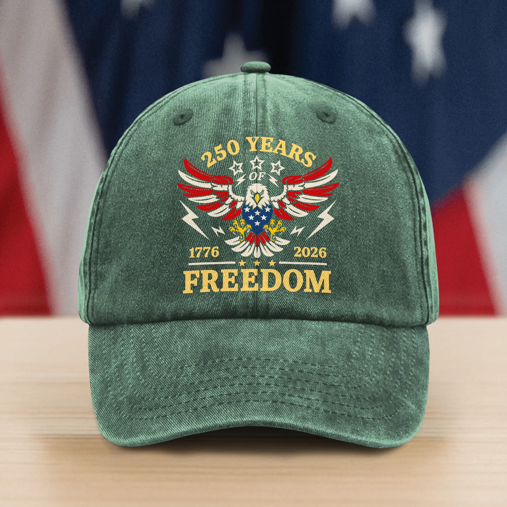 250 Years Of Freedom 1776 - 2026 USA 250th Anniversary Washed Denim Baseball Cap HA75 898052 - Image 4