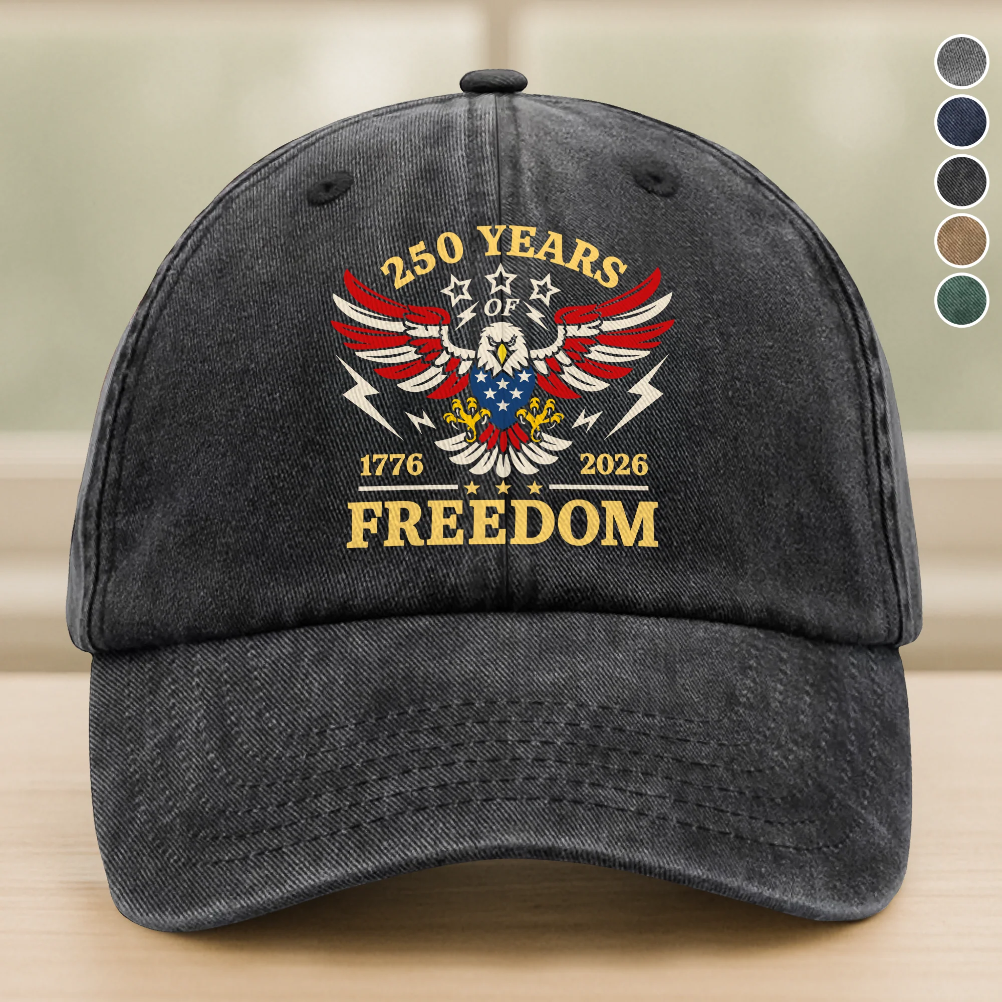 250 Years Of Freedom 1776 - 2026 USA 250th Anniversary Washed Denim Baseball Cap HA75 898052 - Image 5