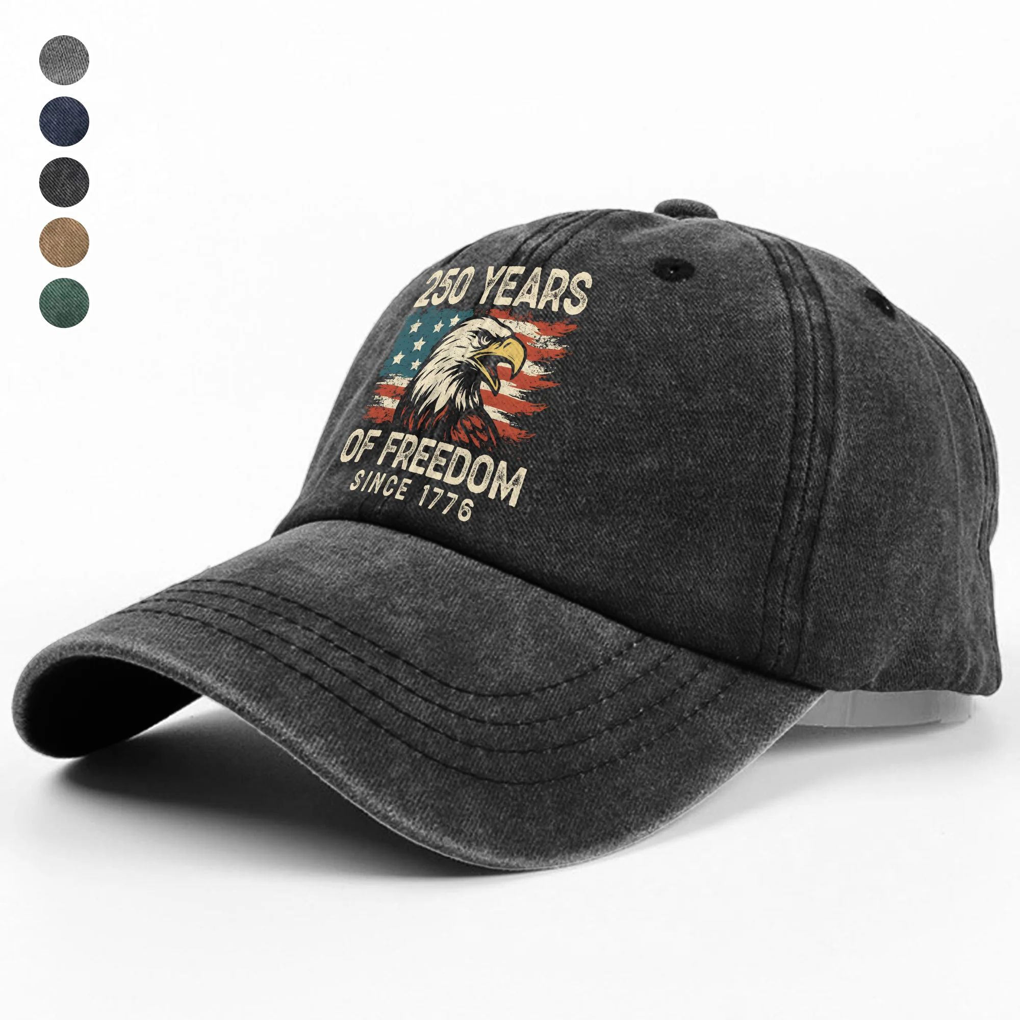 250 Years Of Freedom Since 1776 USA Bald Eagle America Flag Washed Denim Baseball Cap HA75 897380 - Image 11