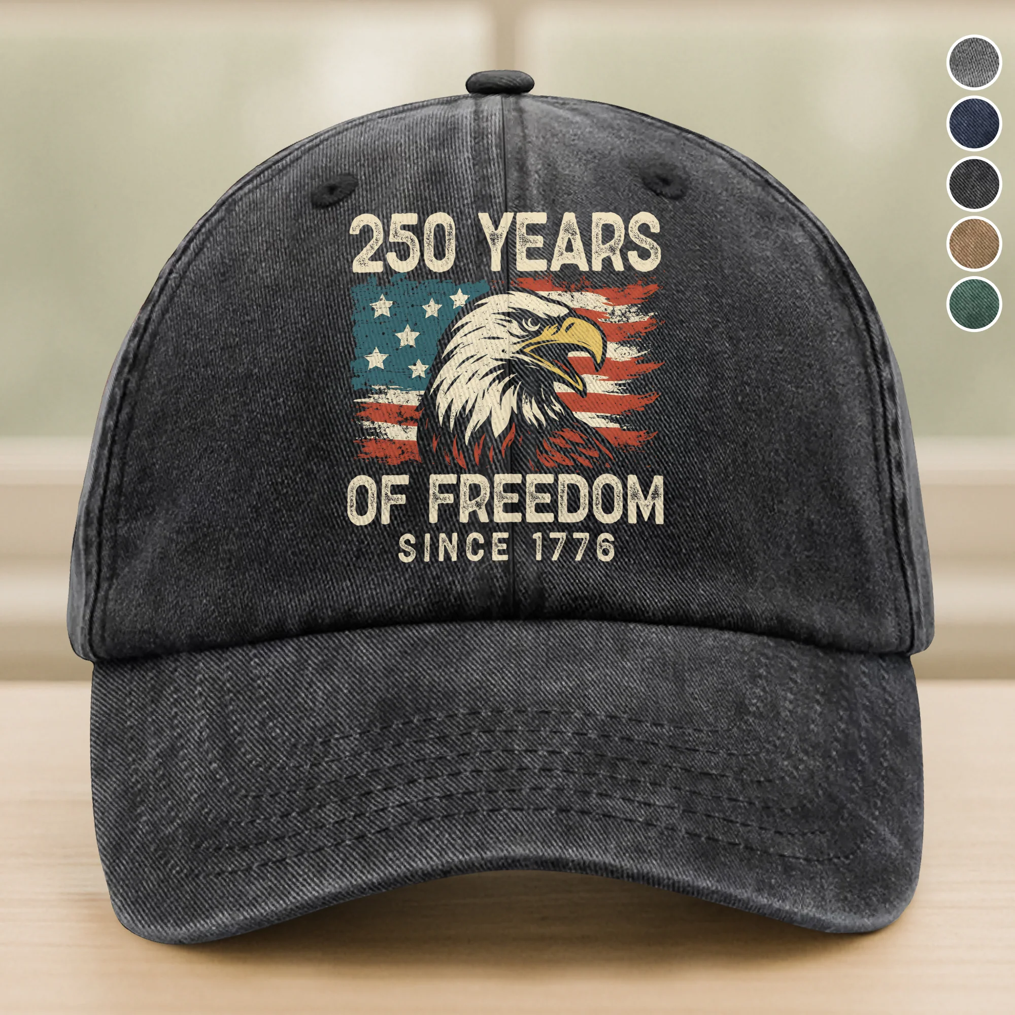 250 Years Of Freedom Since 1776 USA Bald Eagle America Flag Washed Denim Baseball Cap HA75 897380 - Image 8