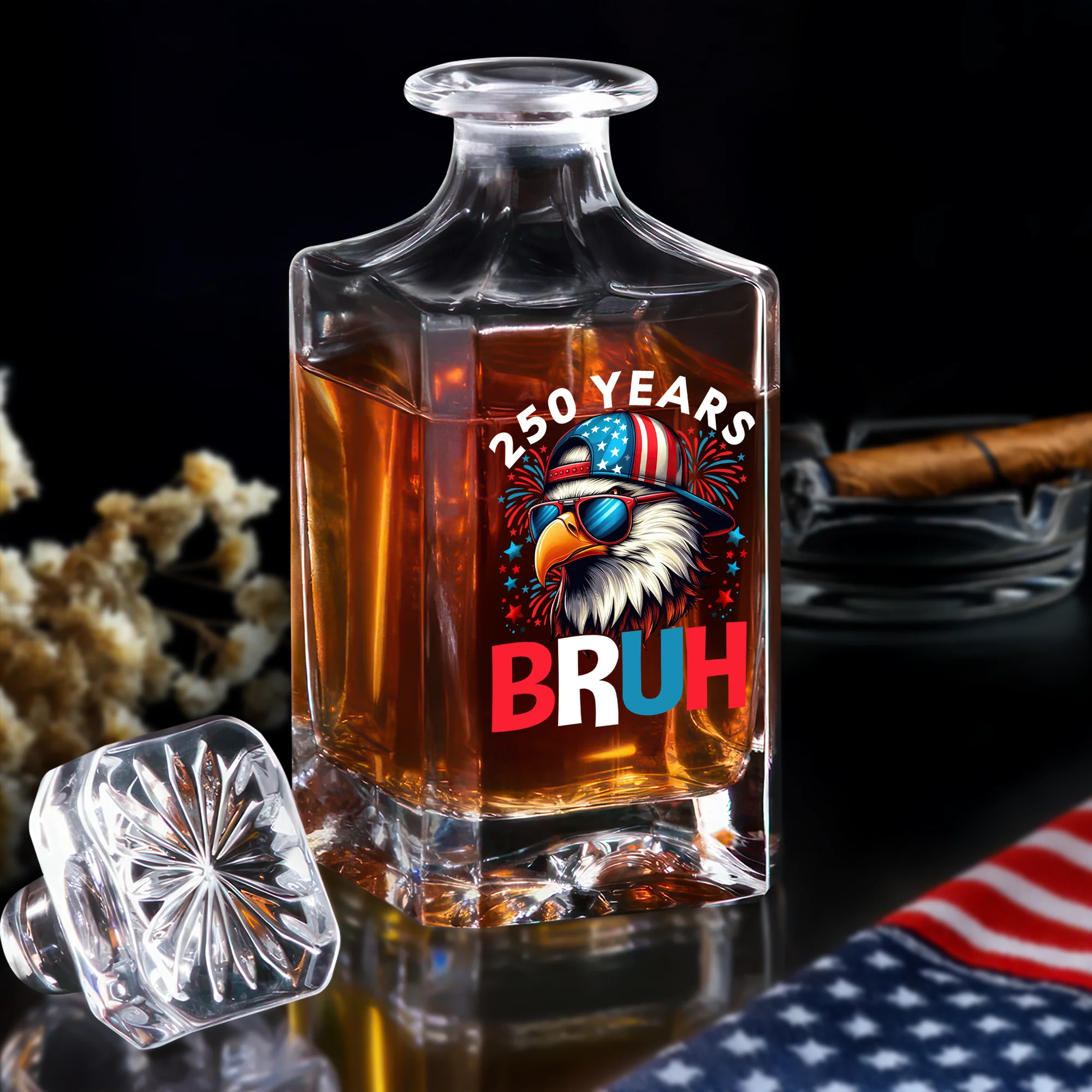 250 Years USA Bruh 250th Birthday 1776-2026 Eagle Flag Decanter HA75 897326 - Image 2