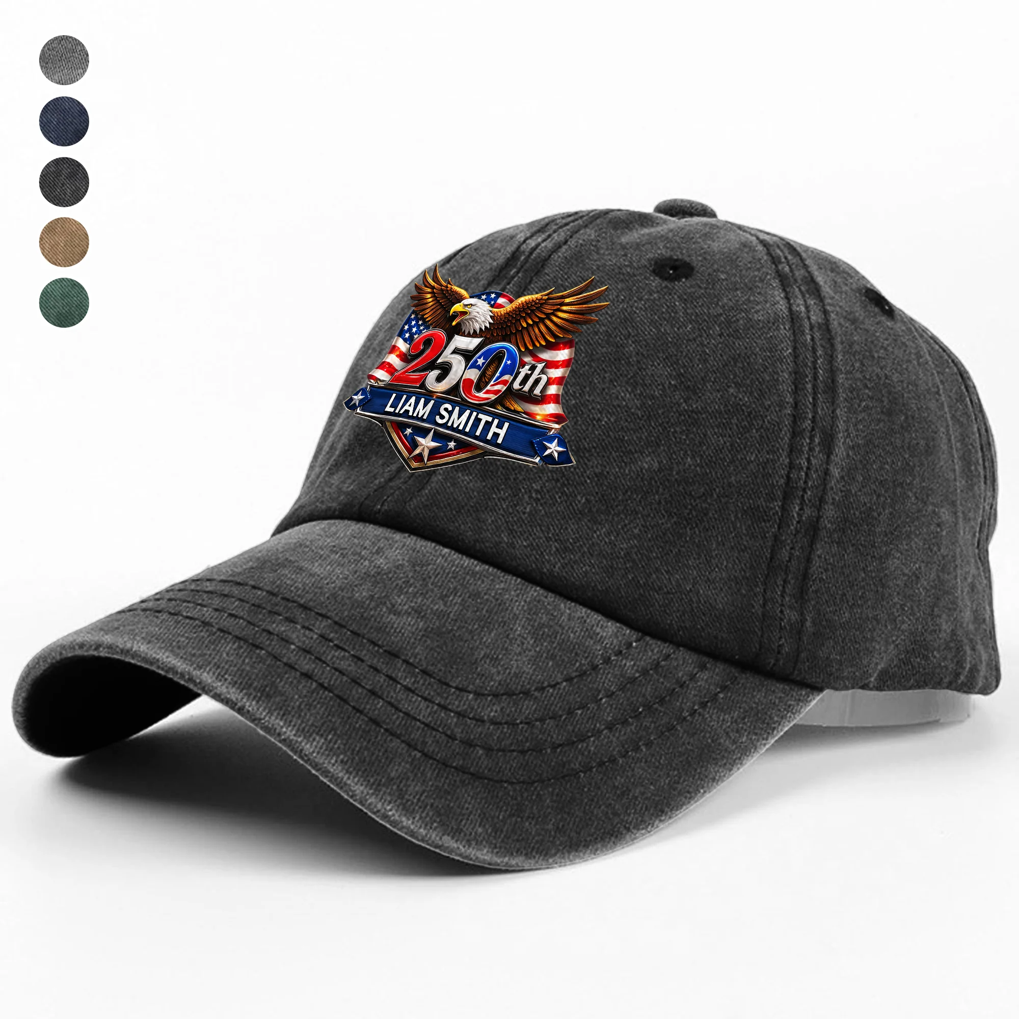 250th Anniversary 1776-2026 Eagle USA Semiquincentennial Patriotic Washed Denim Baseball Cap HA75 921014 - Image 6