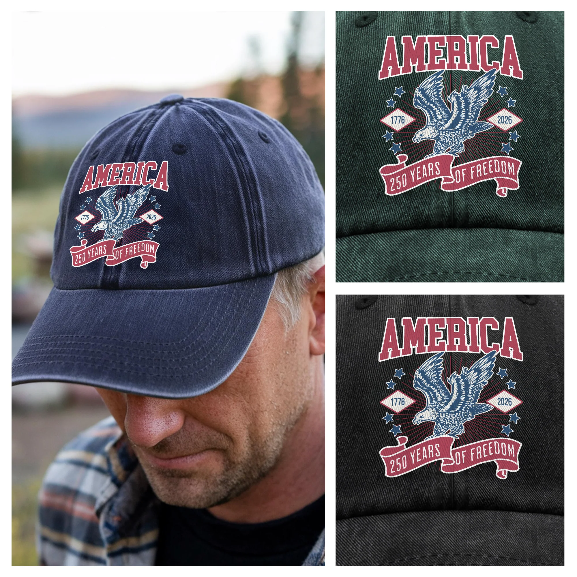 America 1776 - 2026 250 Years Of Freedom Washed Denim Baseball Cap HA75 897016 - Image 4