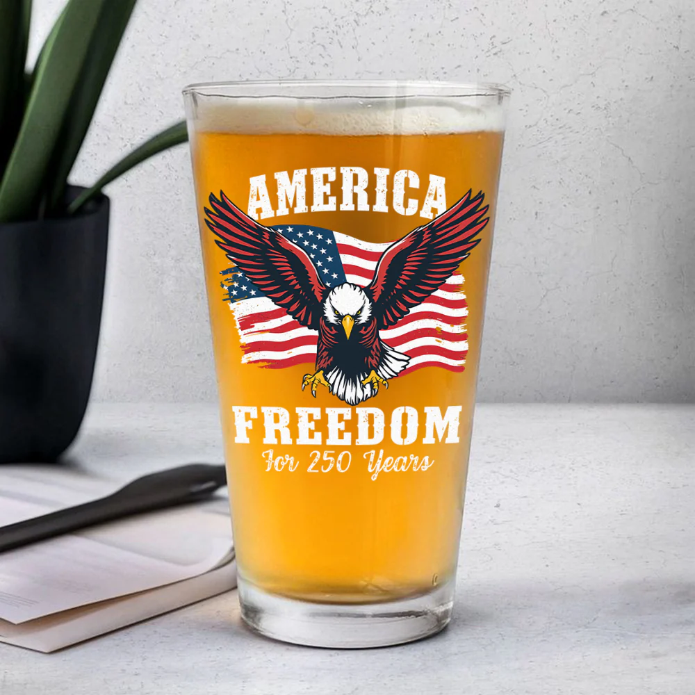 250 Years of Freedom America Patriotic Eagle Flag Print Beer Glass HA75 897348 - Image 5