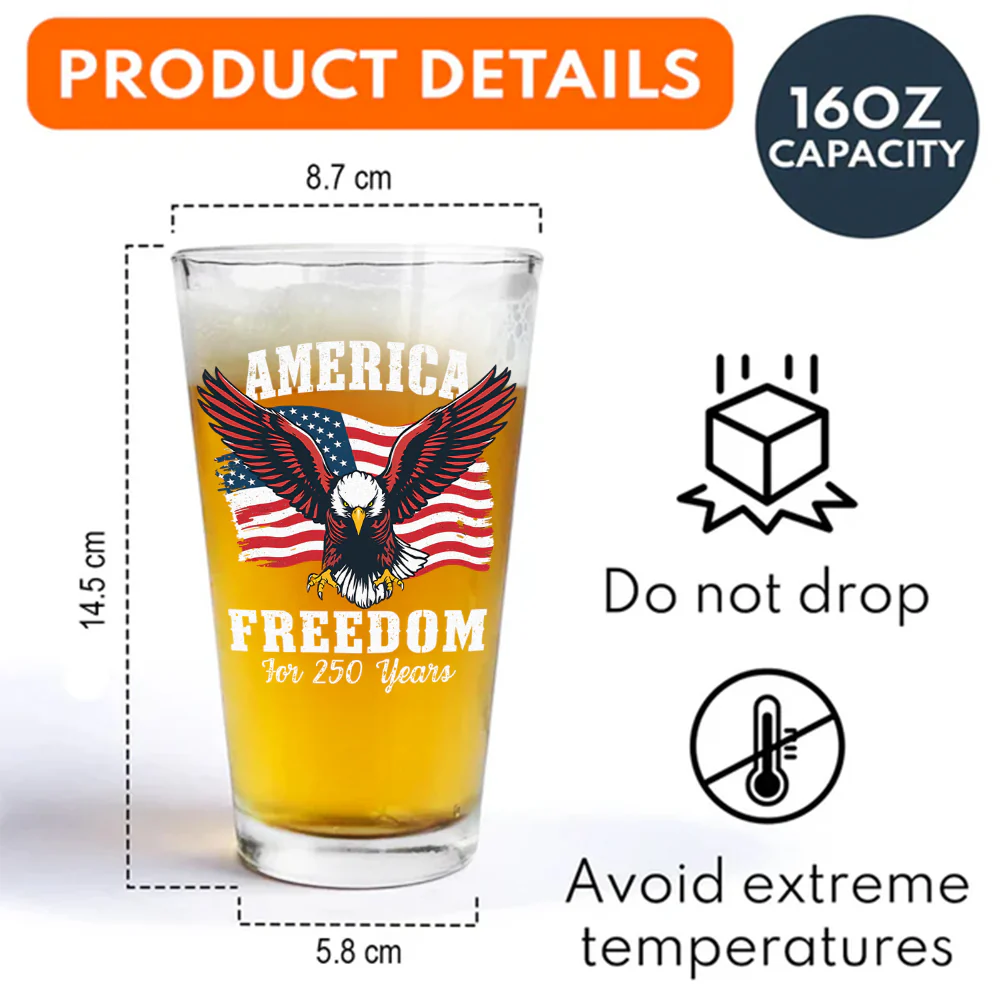 250 Years of Freedom America Patriotic Eagle Flag Print Beer Glass HA75 897348 - Image 7