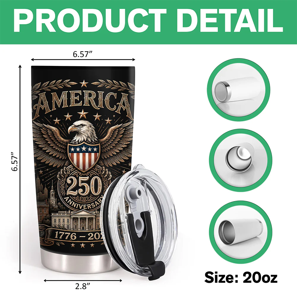 America 250th Anniversary 1776 - 2026 Patriotic Fat Tumbler HA75 921602 - Image 6
