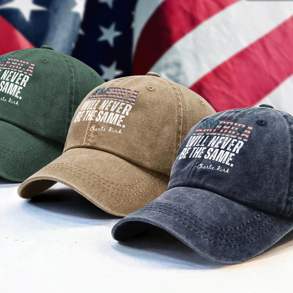 America Will Never Be The Same Charlie Kirk Washed Denim Baseball Cap HA75 64482 - Image 3