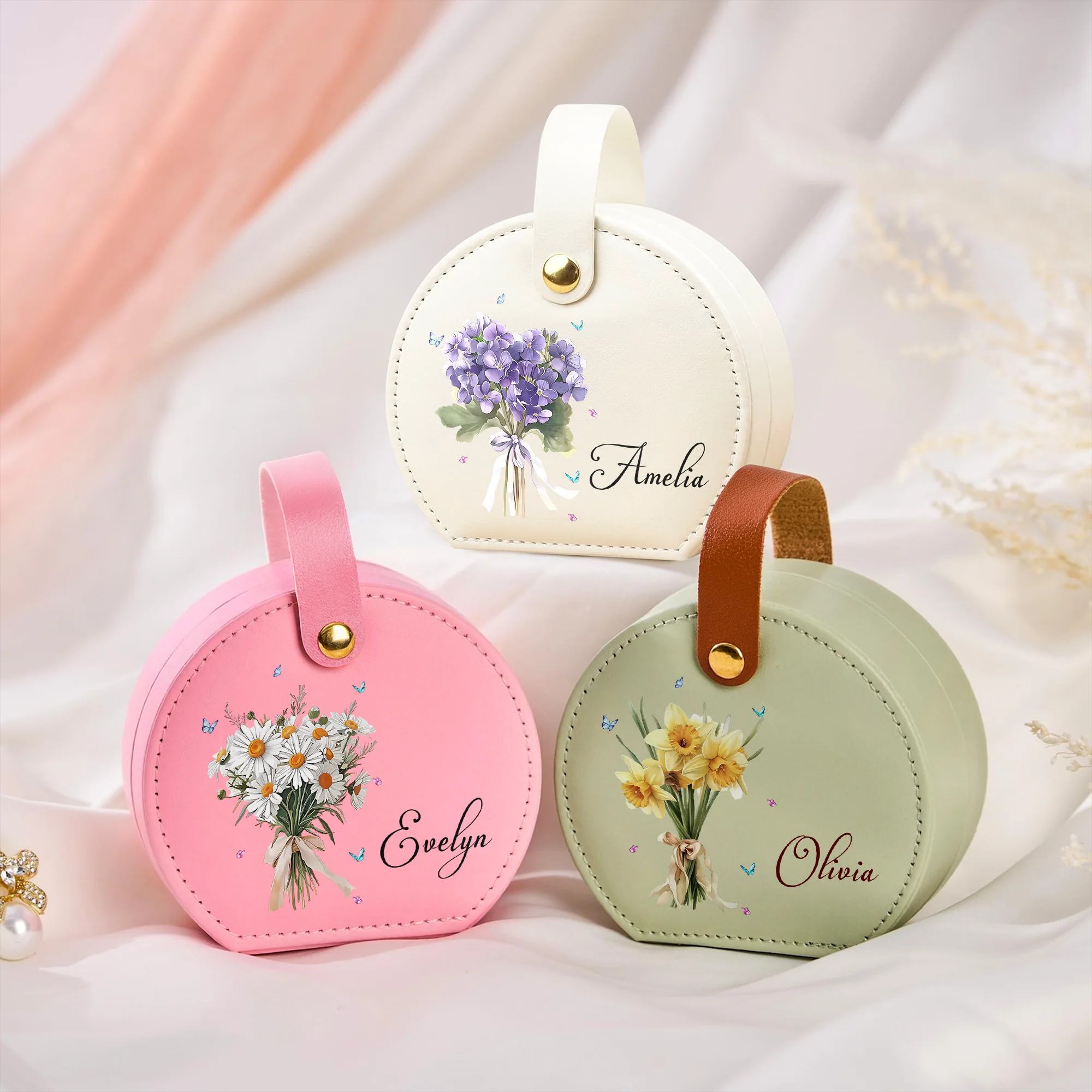 Birthmonth Flower - Personalized Travel Jewelry Box With Handle HA75 892848 - Image 5