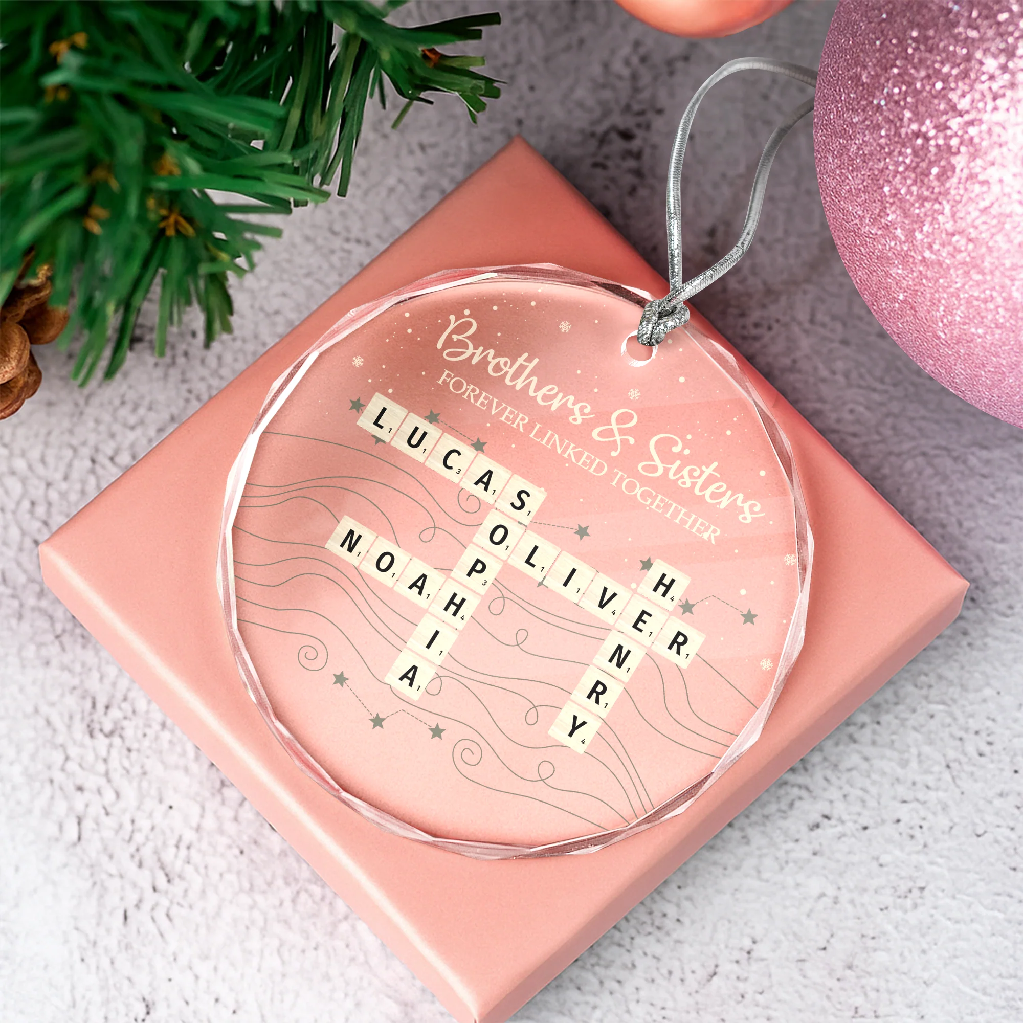 Brothers & Sisters Forever Linked Together Crossword Puzzle Art Personalized Glass Ornament HA75 898150 - Image 5