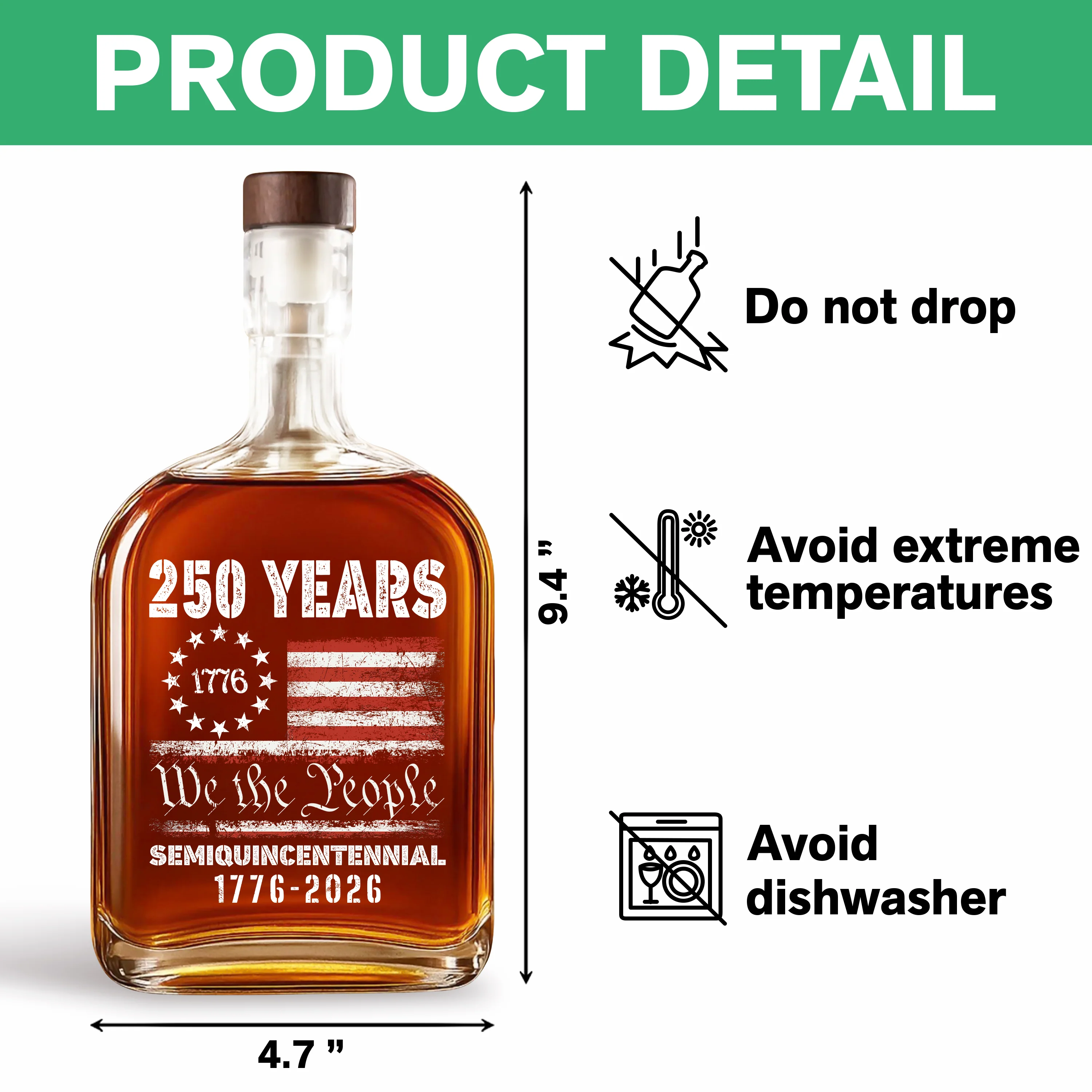Celebrate Our America 250th Anniversary United States Semiquincentennial Whiskey Bottle HA75 897408 - Image 7
