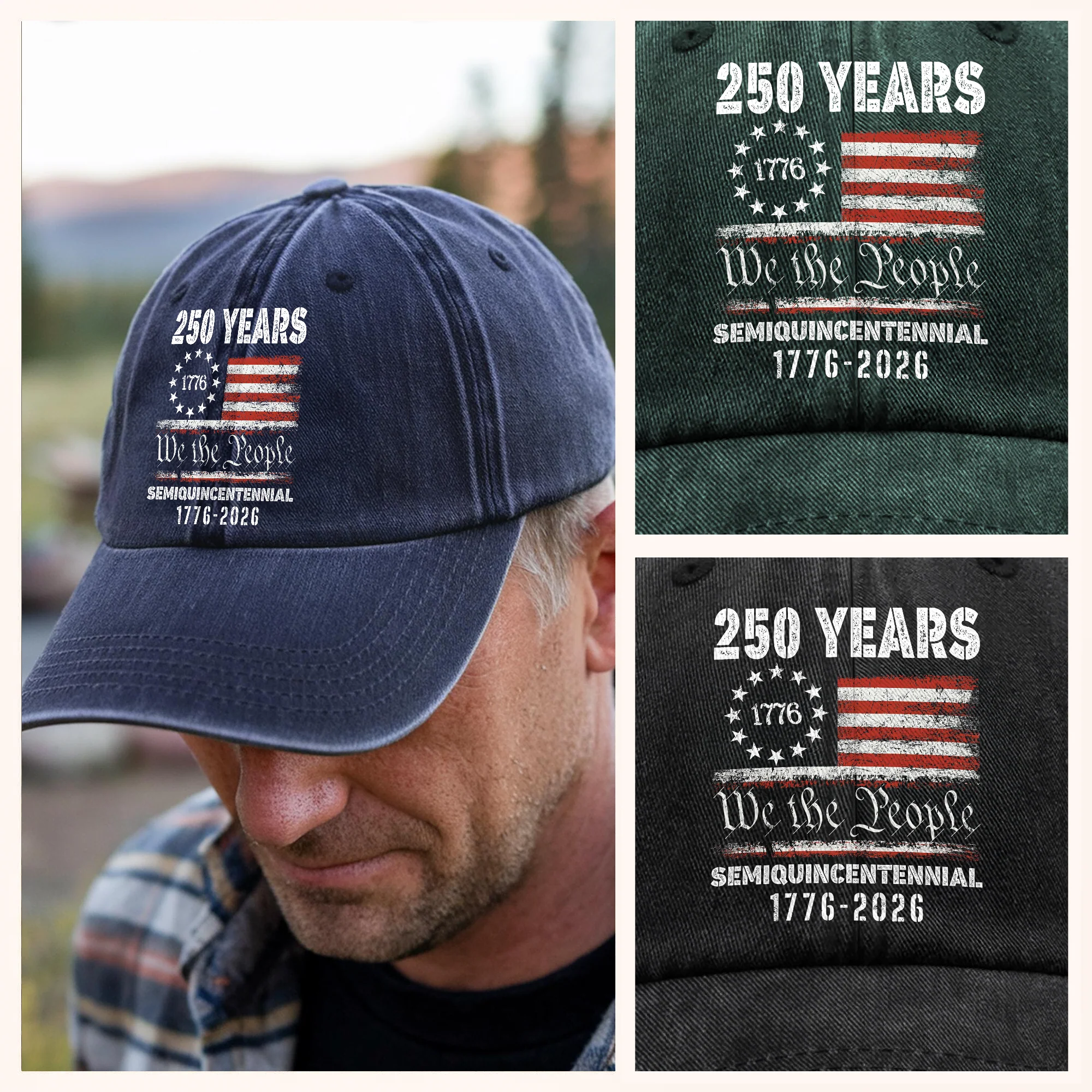 Celebrate Our America 250th Anniversary United States Washed Denim Baseball Cap HA75 897414 - Image 4