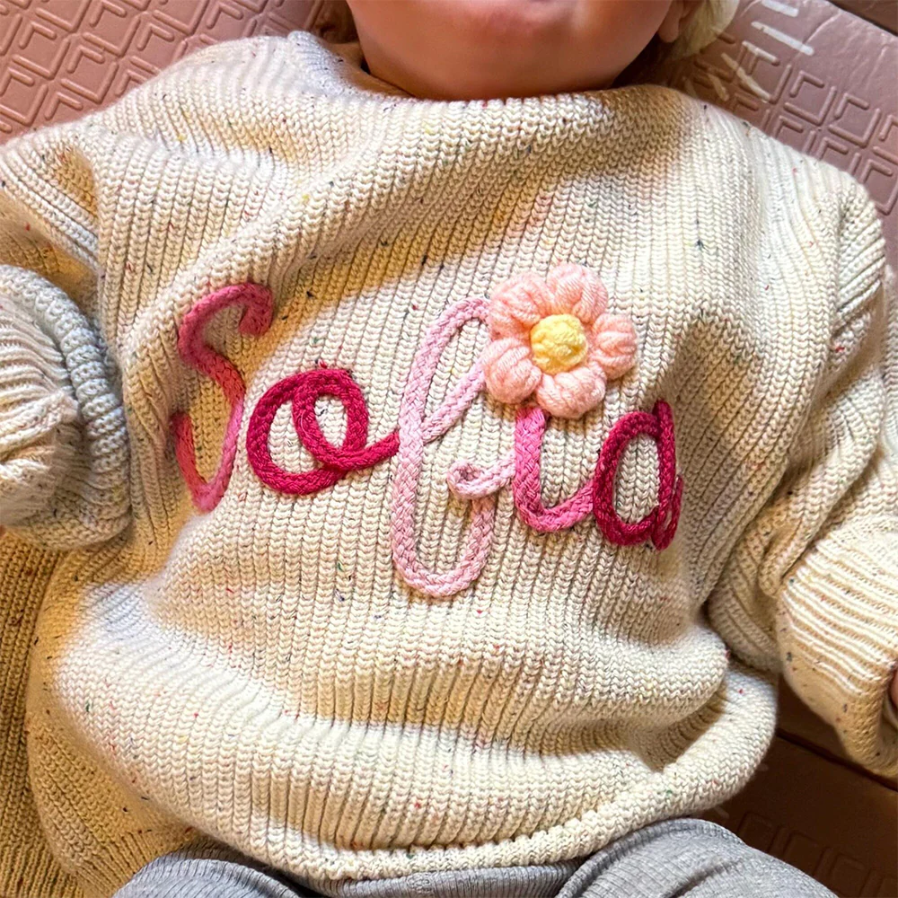 Custom Baby Name With Flower Embroidered Personalized Sweater HA75 898278 - Image 2