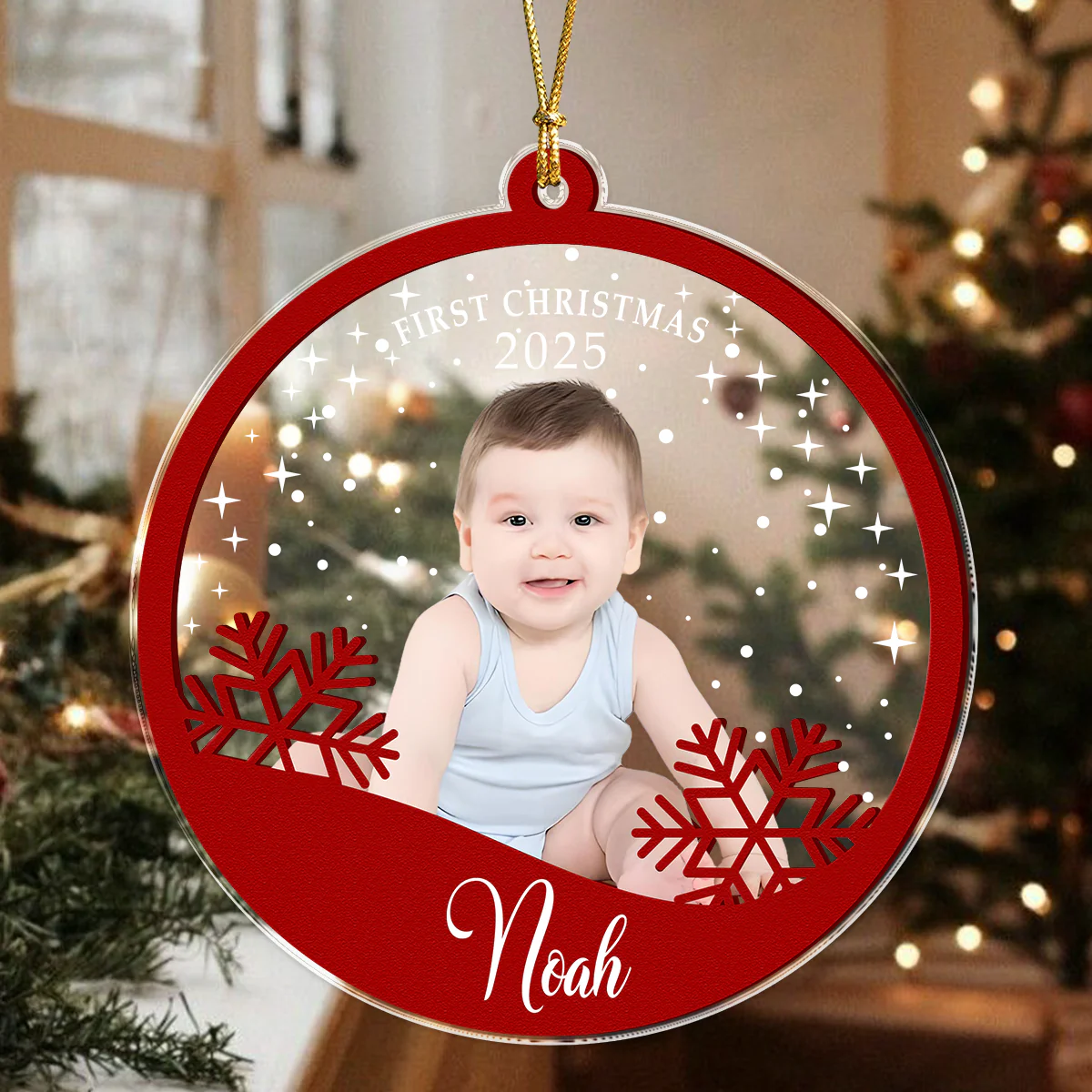 Custom Baby's First Christmas With Snowflake Wood And Acrylic Ornament HA75 897834 - Image 2