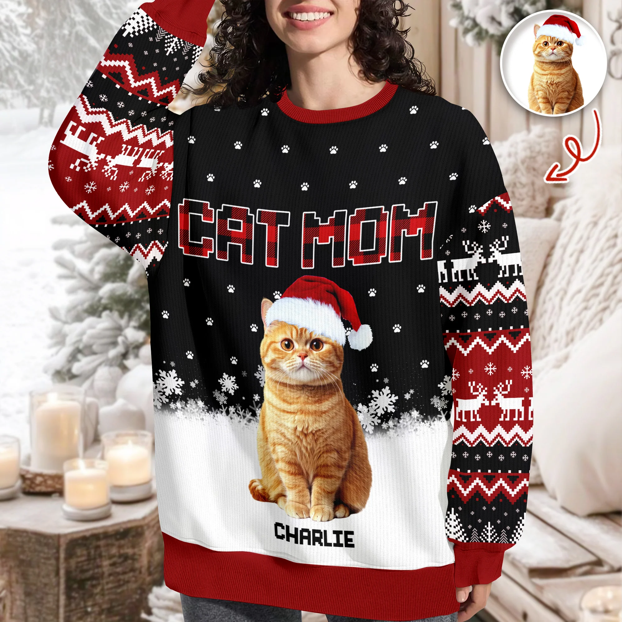 Custom Cat Photo - Cat Mom Cat Dad Christmas Pattern Ugly Sweater Christmas Gift HA75 897612 - Image 5