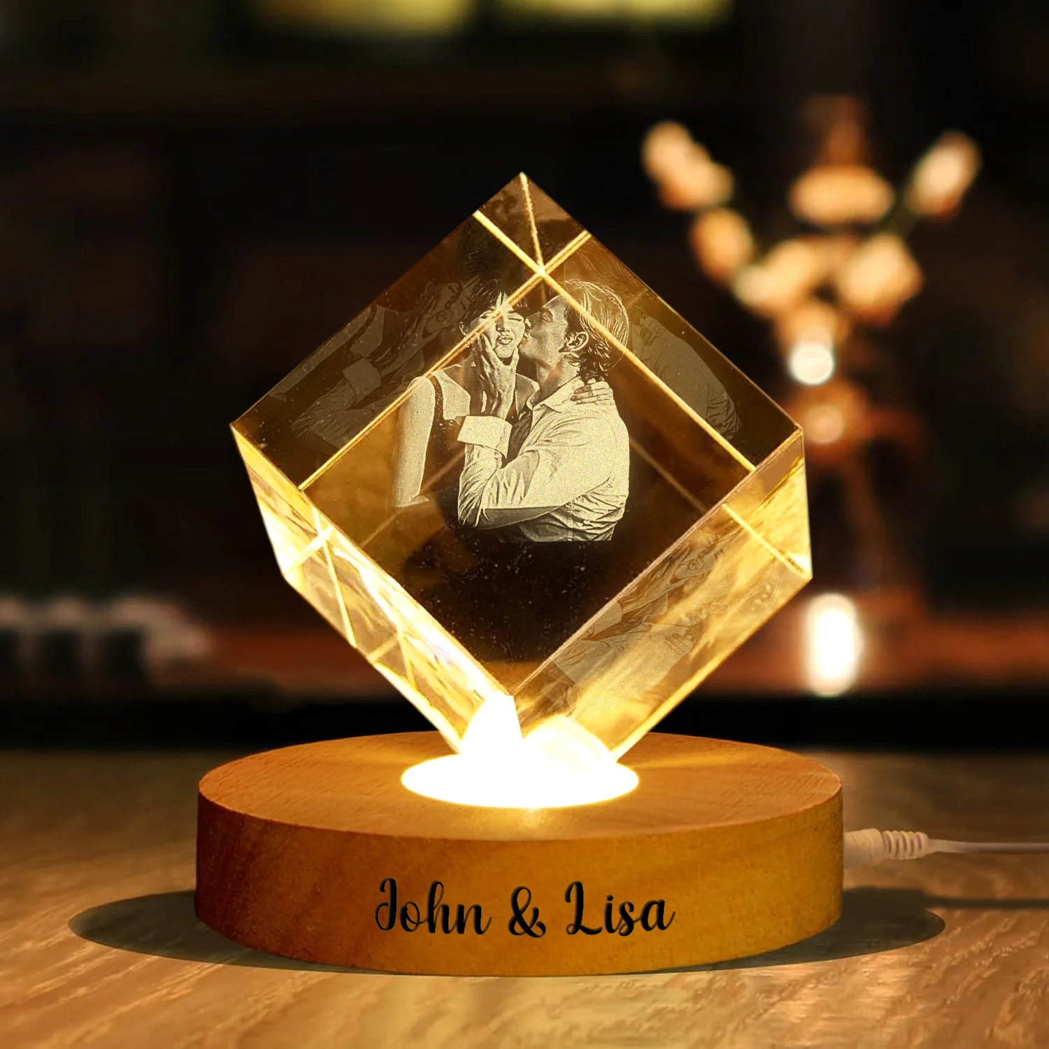 Custom Couple Photo Engraved Crystal Photo With Light HA75 898204 - Image 4