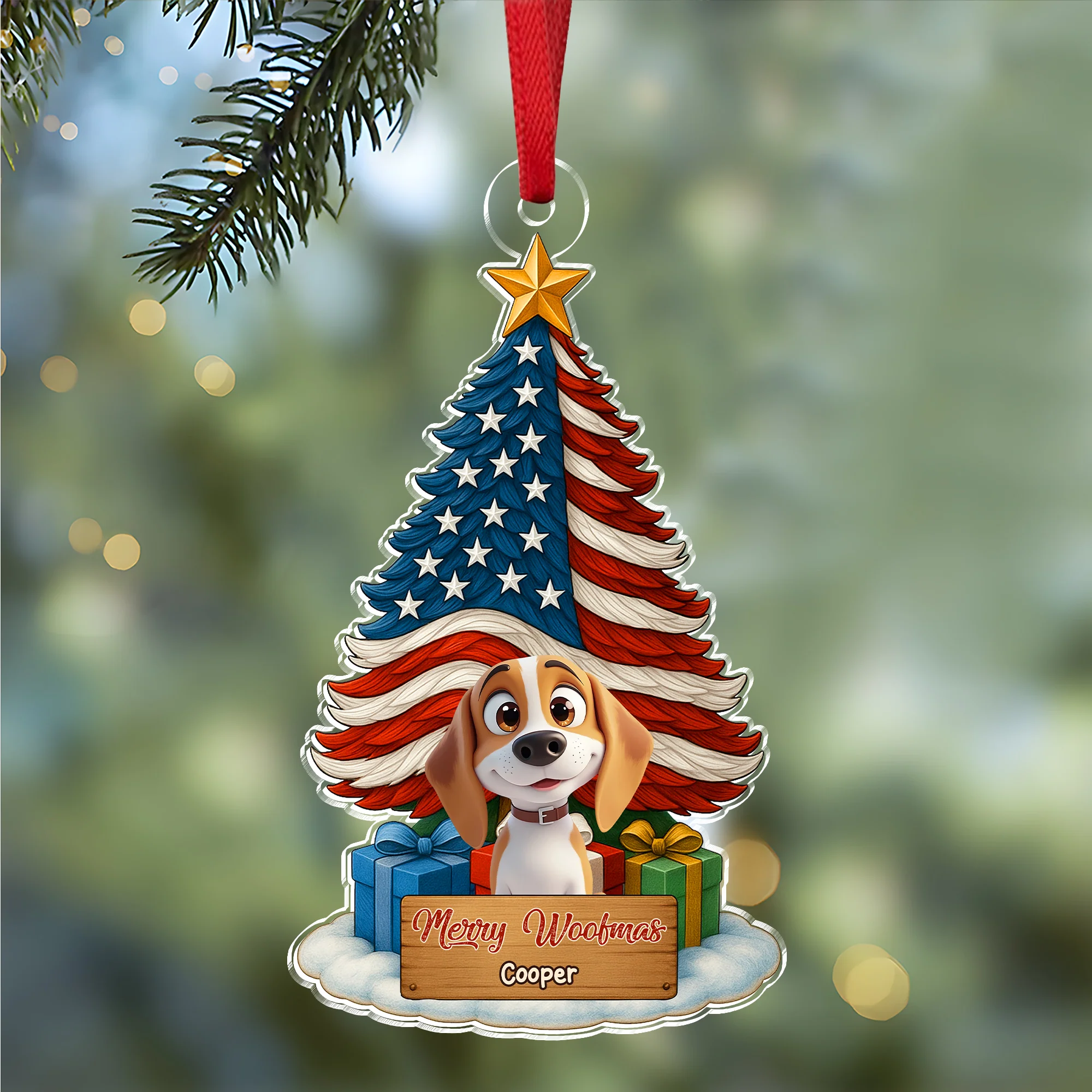 Custom Cute 3D Dog US Flag Christmas Tree Acrylic Ornament For Dog Lovers HA75 898066 - Image 2