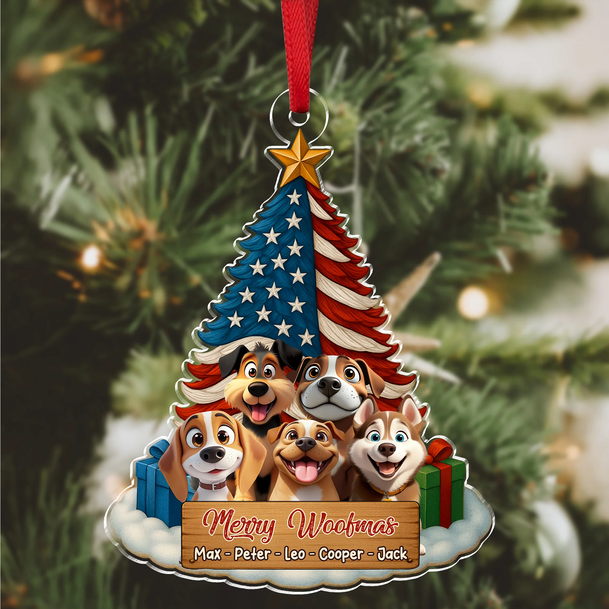 Custom Cute 3D Dog US Flag Christmas Tree Acrylic Ornament For Dog Lovers HA75 898066 - Image 3