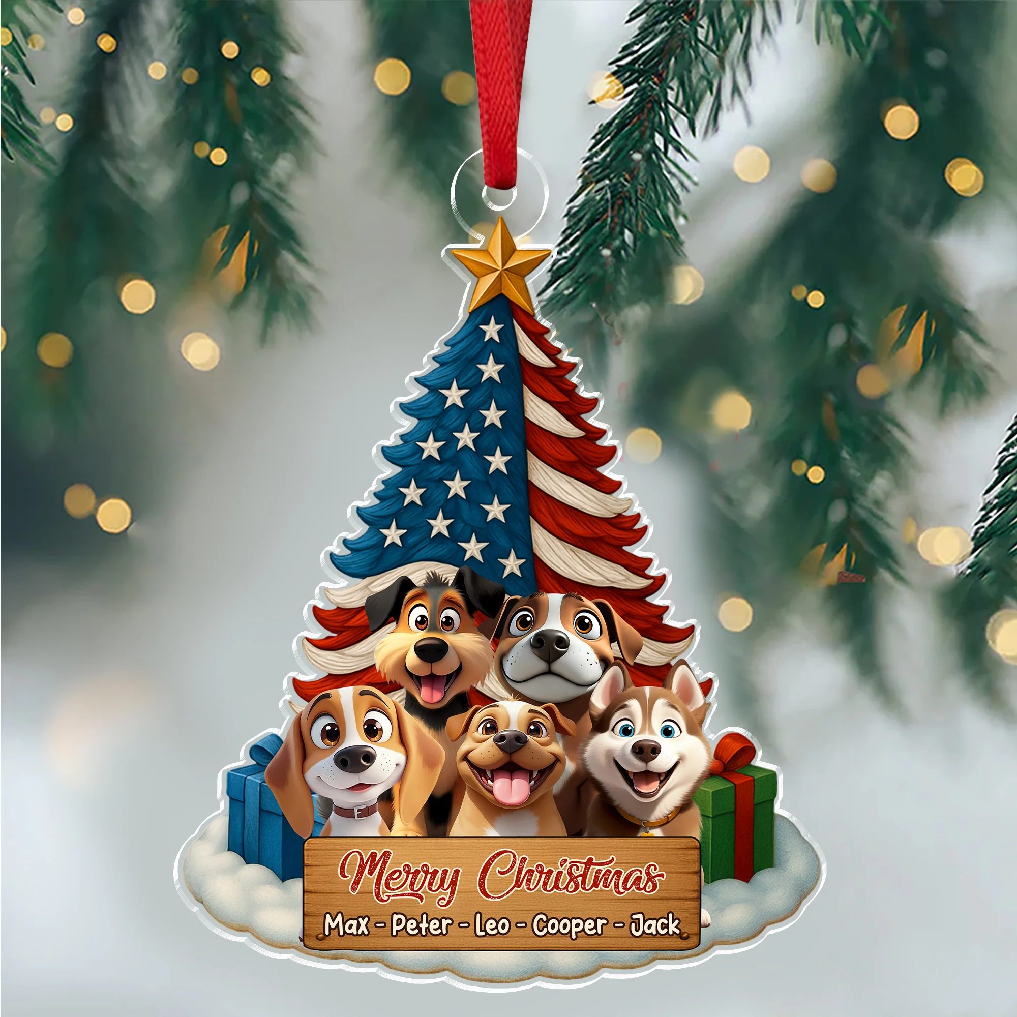 Custom Cute 3D Dog US Flag Christmas Tree Acrylic Ornament For Dog Lovers HA75 898066 - Image 6